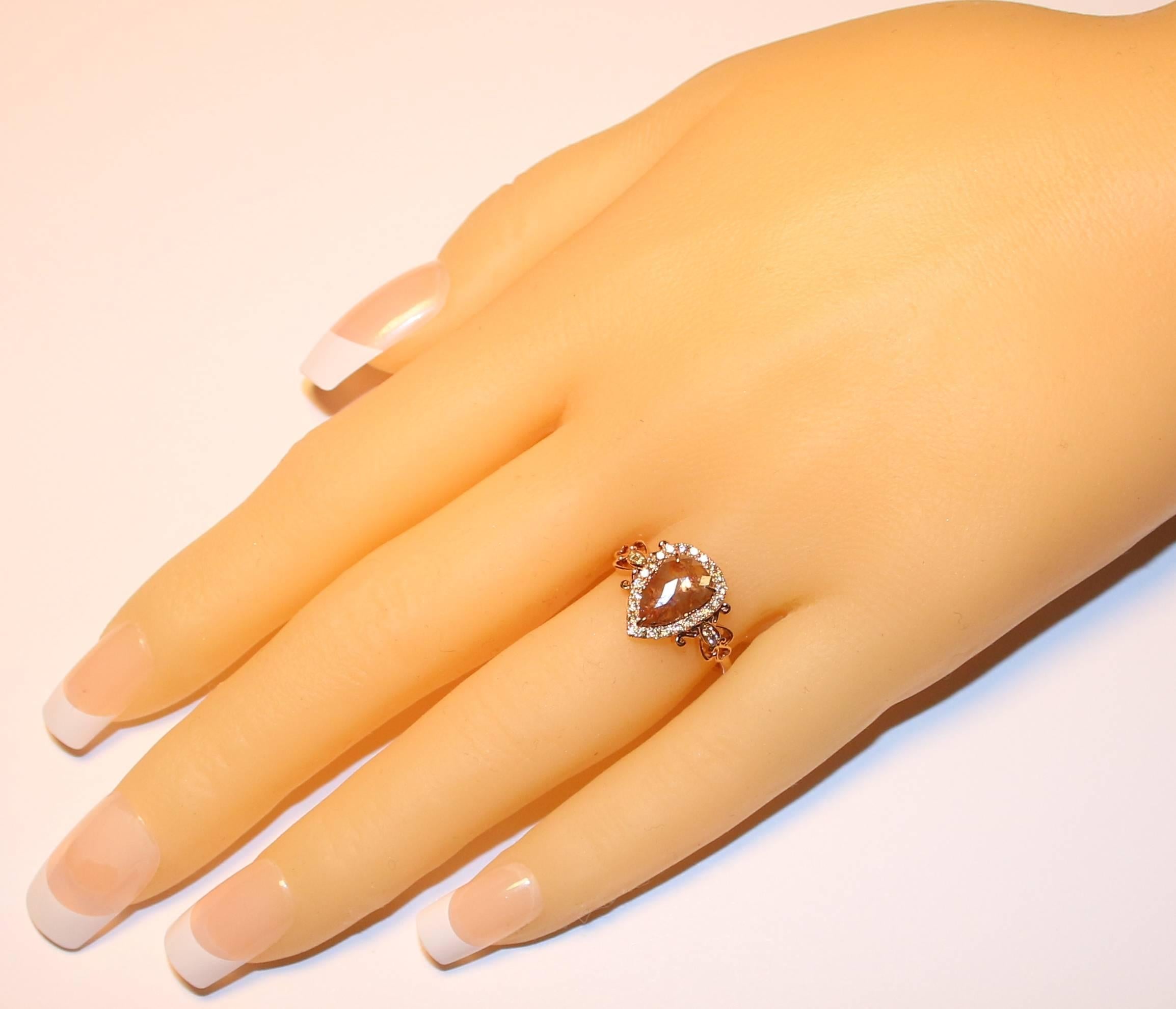 Contemporary 0.95 Carats Pear Shape Diamond Slice Rose Gold Ring For Sale