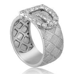 Satin Finish Belt Buckle Diamond Gold Ring