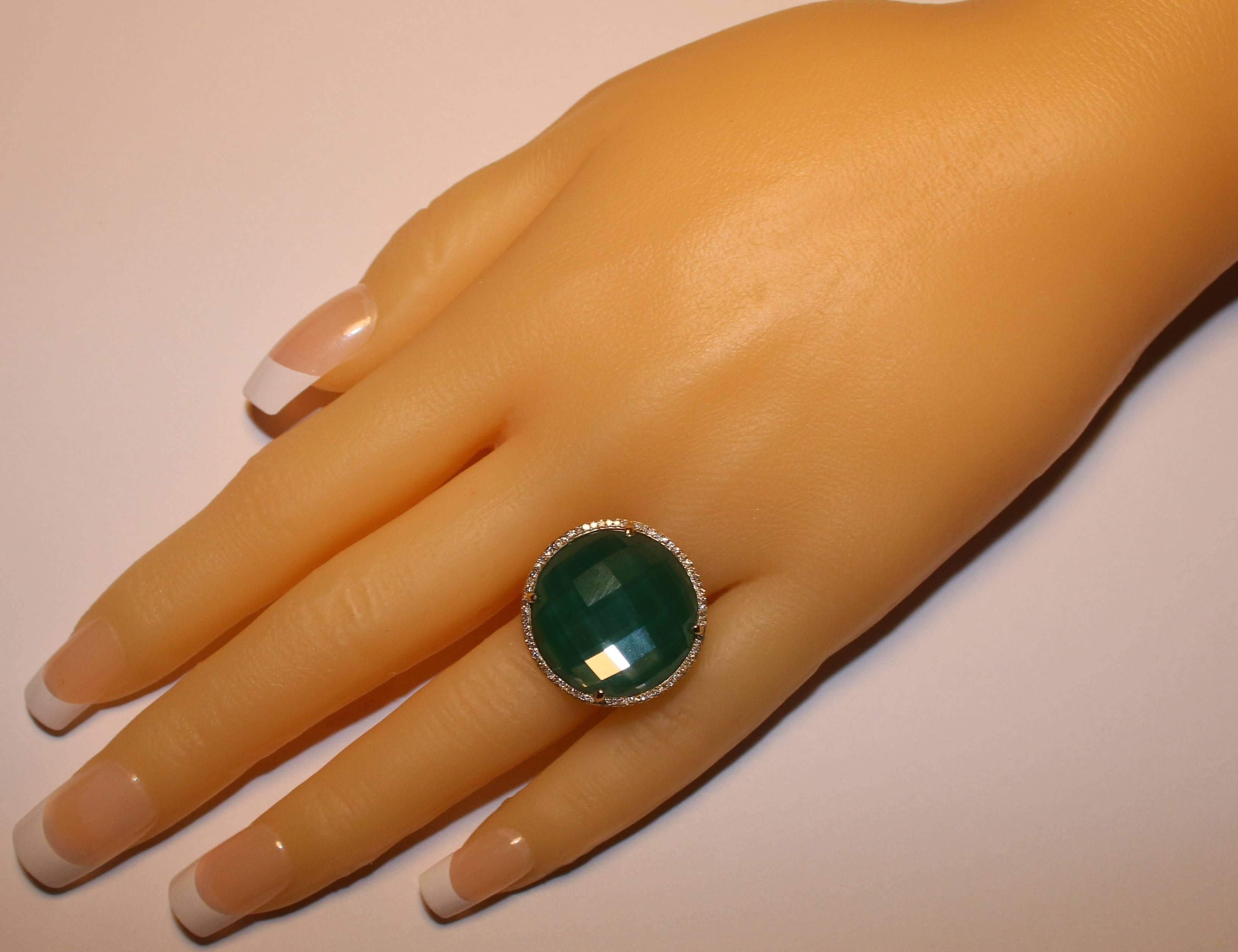 Contemporary Doublet White Topaz Green Agate Diamond Gold Ring