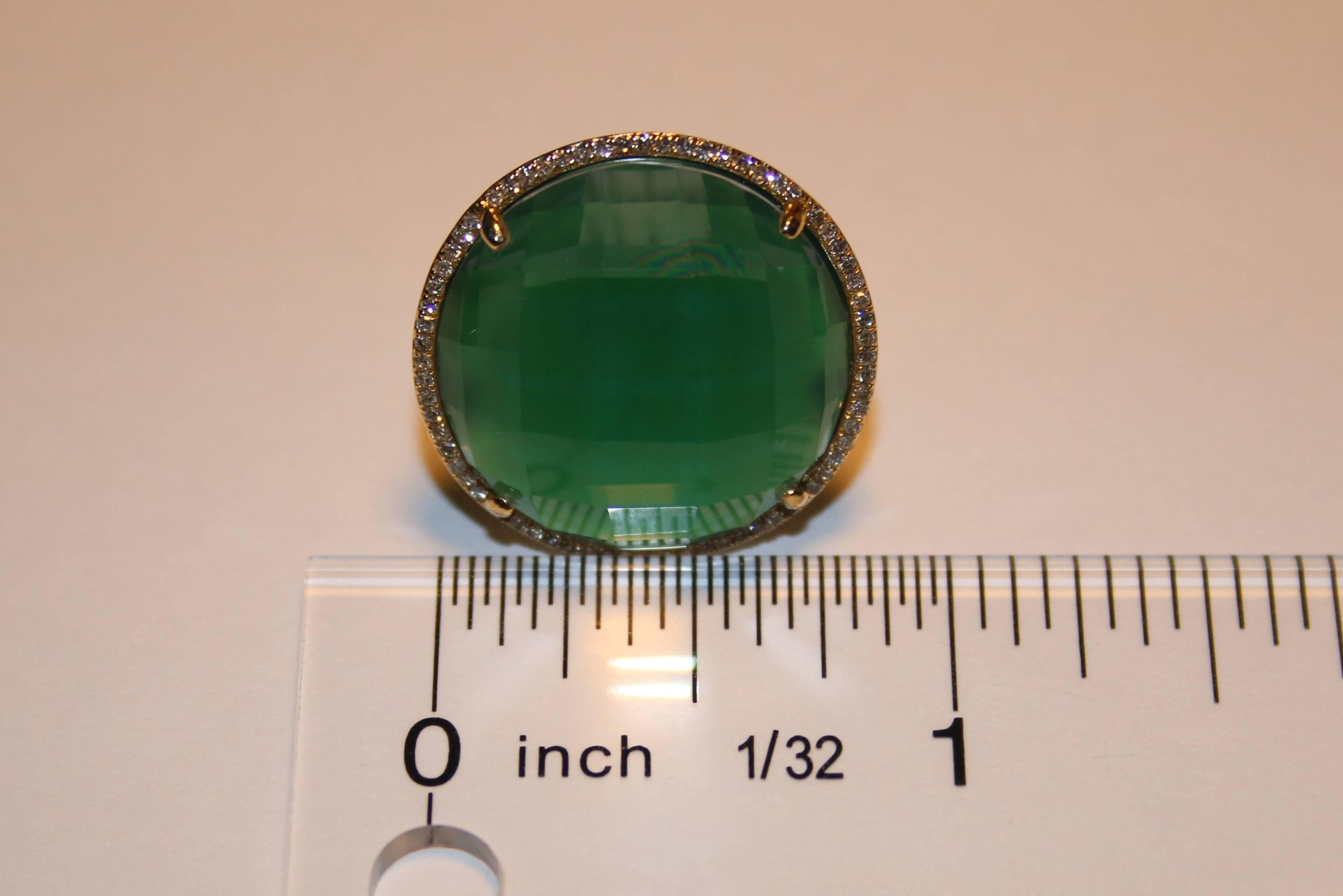 Doublet White Topaz Green Agate Diamond Gold Ring In New Condition In New York, NY