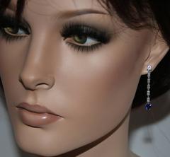 1.74 Carats Sapphire Diamond Heart Long Dangle Gold Earrings