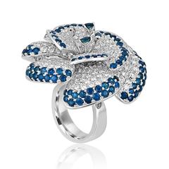 15.27 Carats Huge Sapphire Diamond Gold Flower Ring