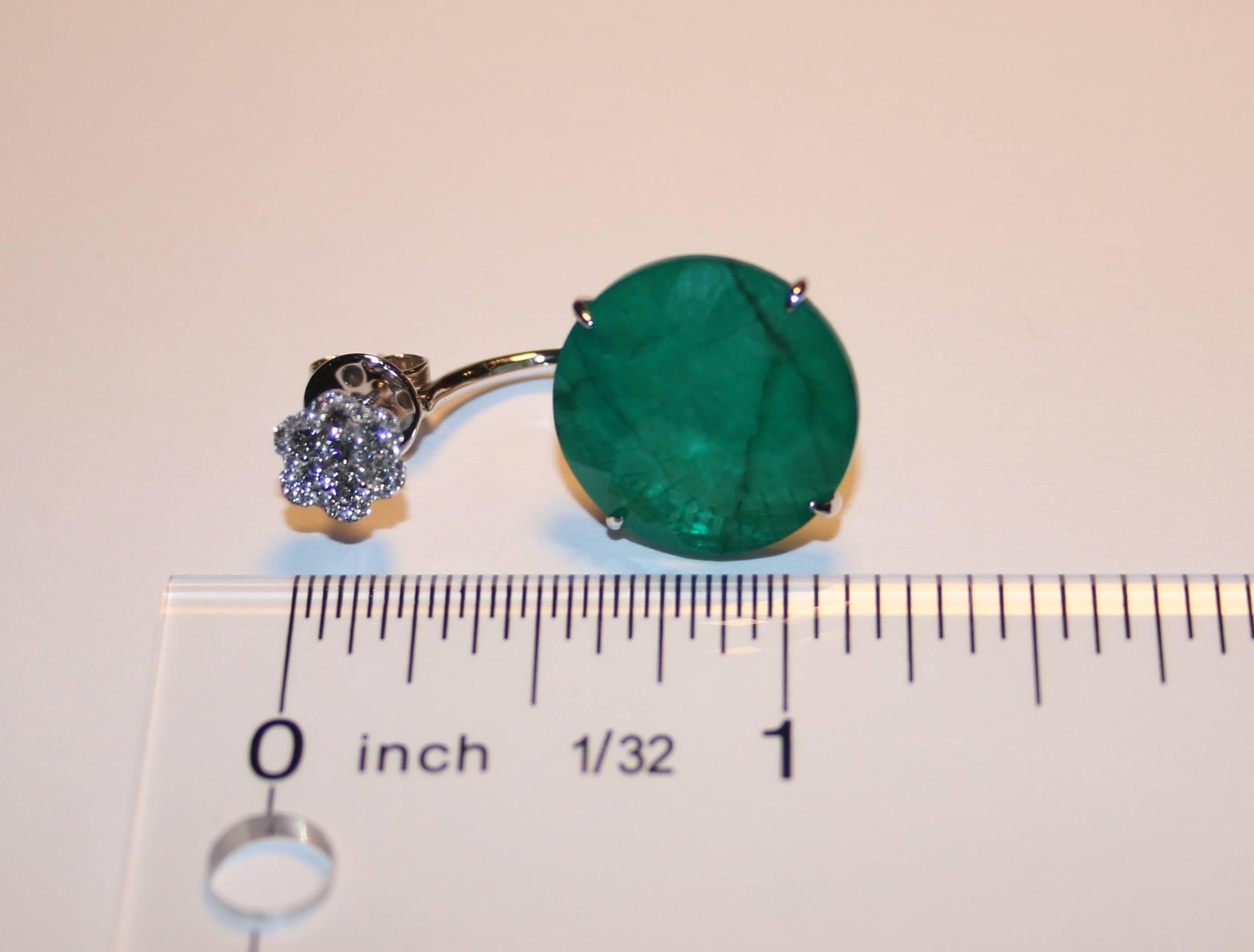 Contemporary Triplet Emerald MOP Rock Crystal Diamond Gold Dangle Earrings
