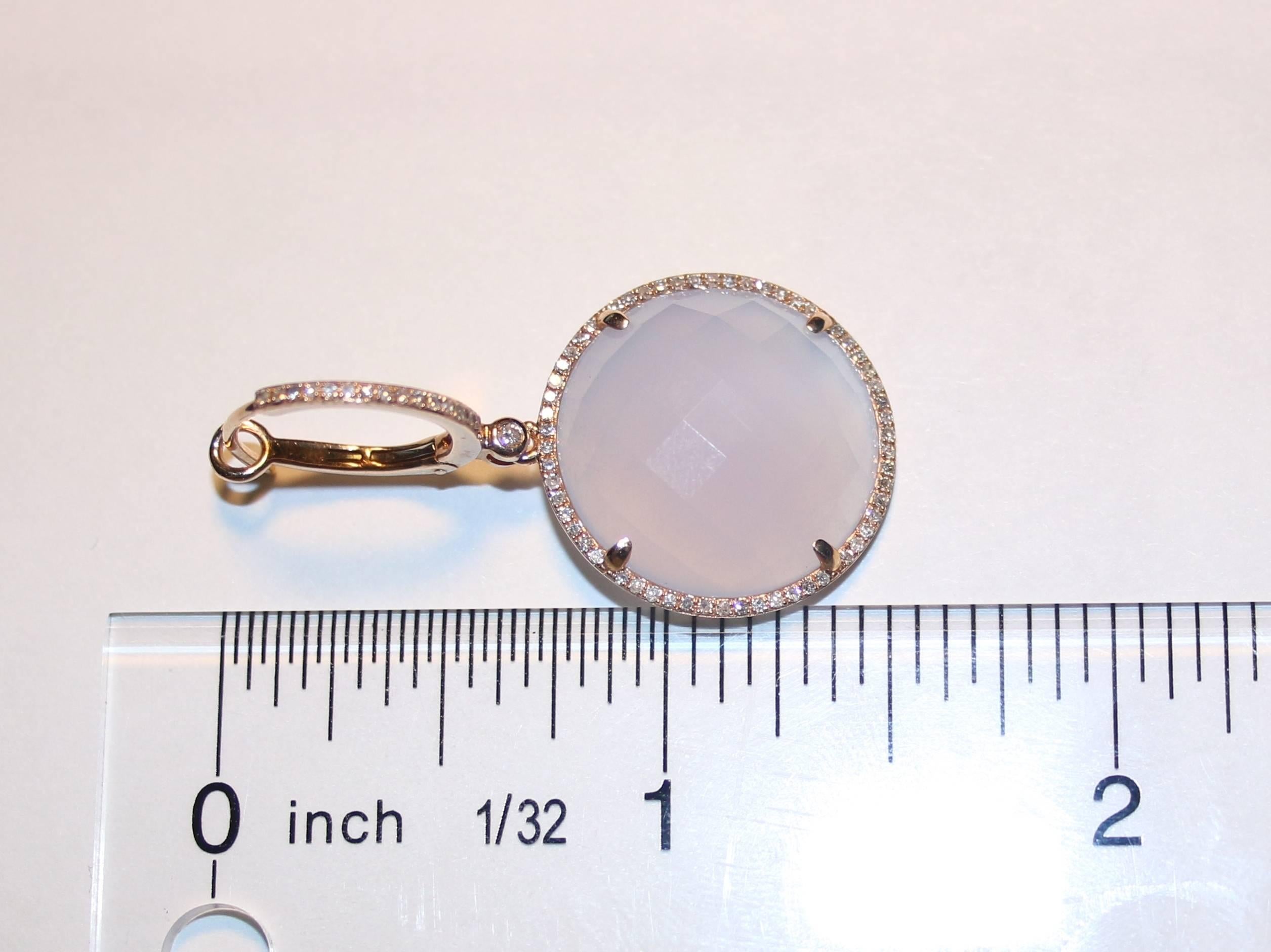 Round Cut 25.85 Carats Chalcedony Diamond Gold Drop Earrings For Sale