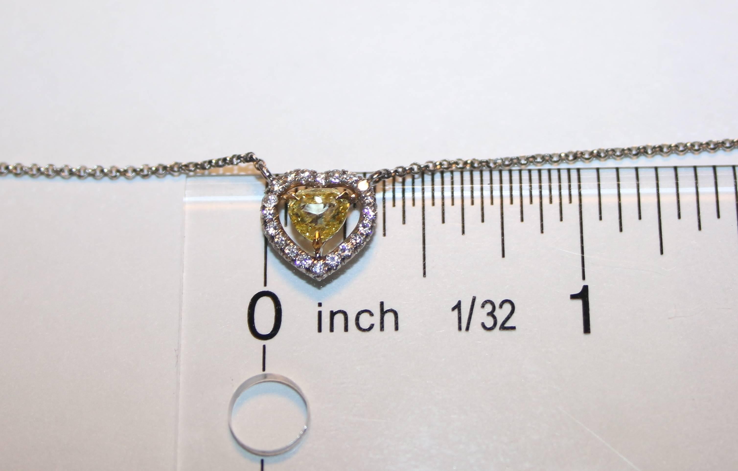 Contemporary 0.48 Carats Fancy Yellow Heart Shape Diamond Halo Necklace