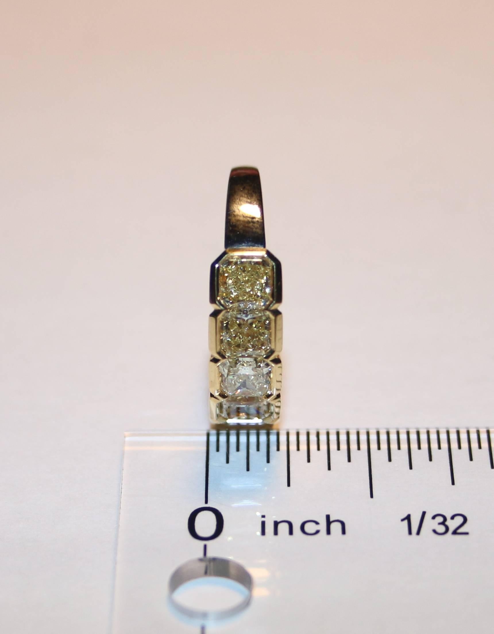 Fancy Yellow 5 Stone Half Diamond Gold Platinum Band Ring  In New Condition In New York, NY
