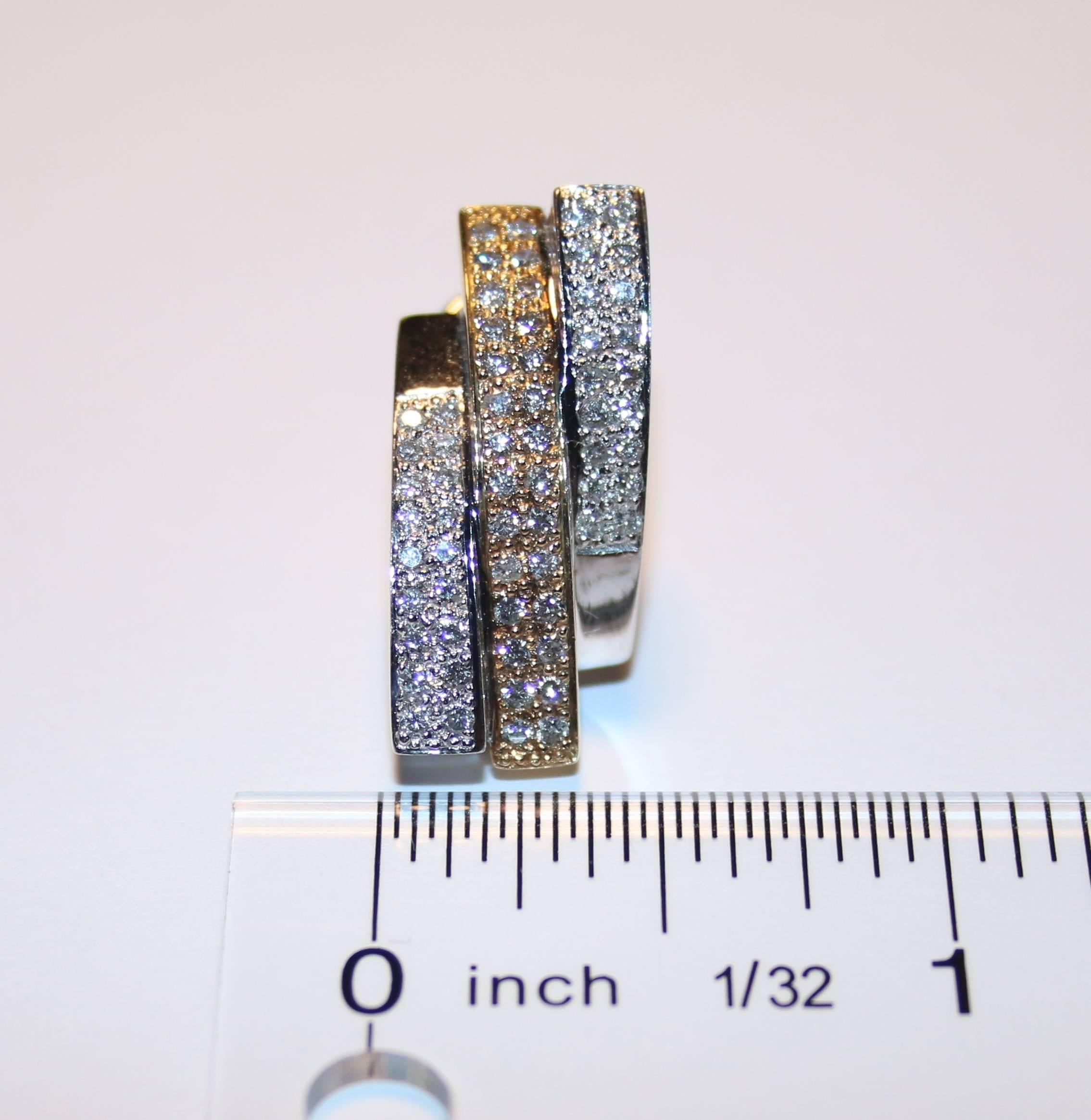 2.50 Carats Abstract Diamond Two Tone Gold Earrings In New Condition For Sale In New York, NY