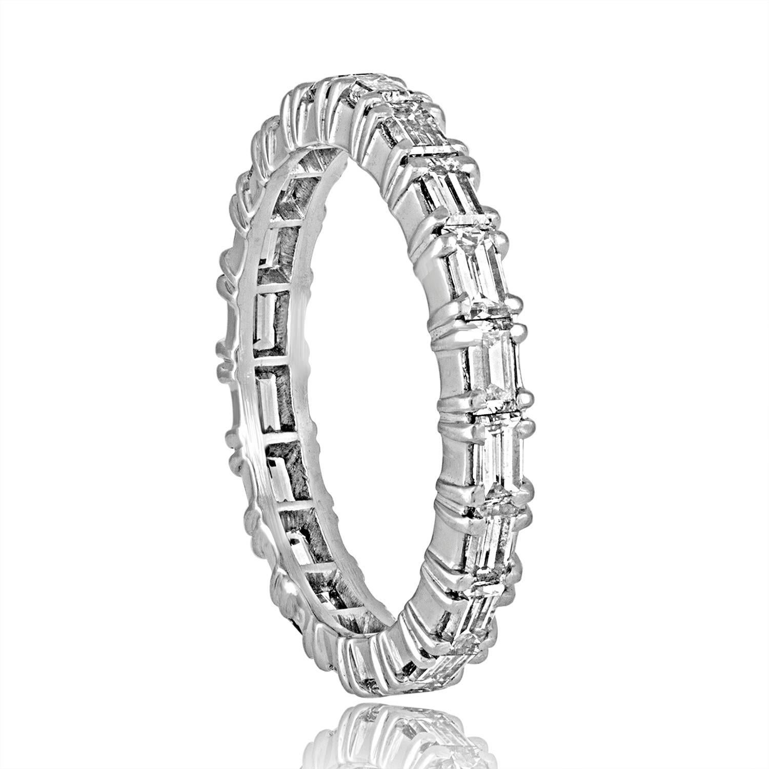 Eternity Baguette Diamond Band Ring
The ring is Platinum.
There are 2.00 Carats in Diamonds G/H VS/SI
The ring is a size 8.75, not sizable.
The ring weighs 4.7 grams.