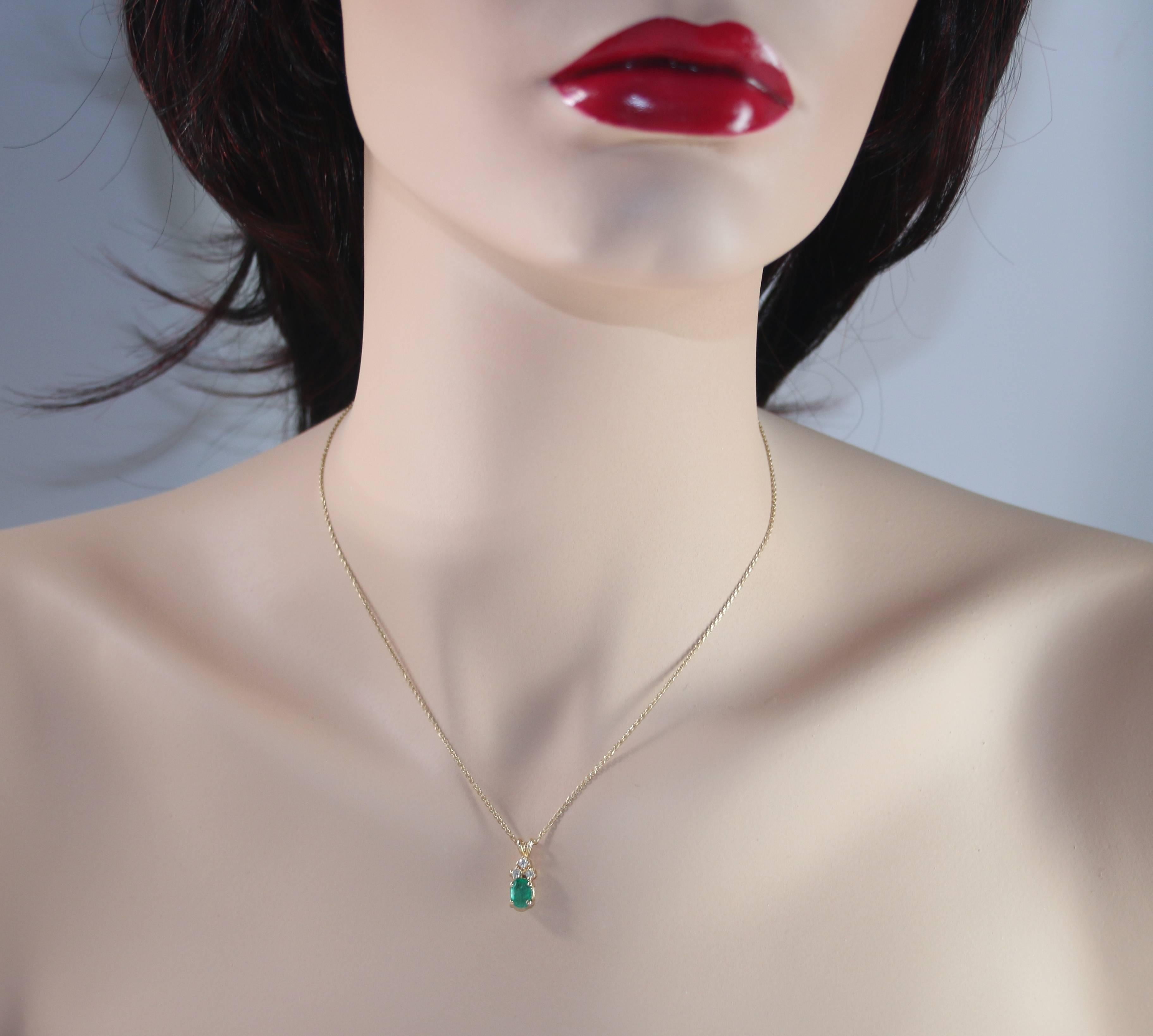 Contemporary Emerald And Diamond Gold Drop Pendant Necklace