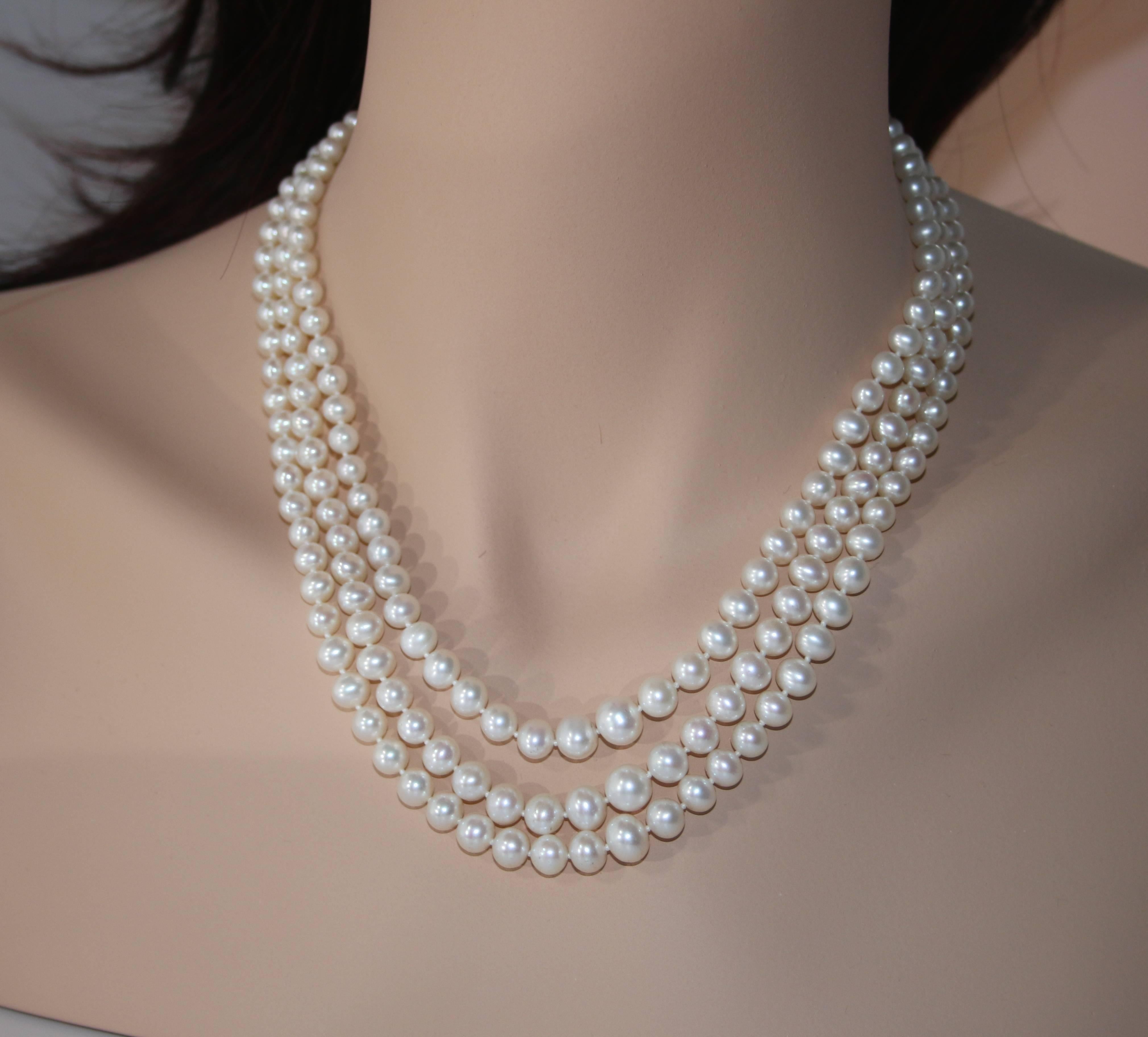 3 strand cultured pearl necklace
