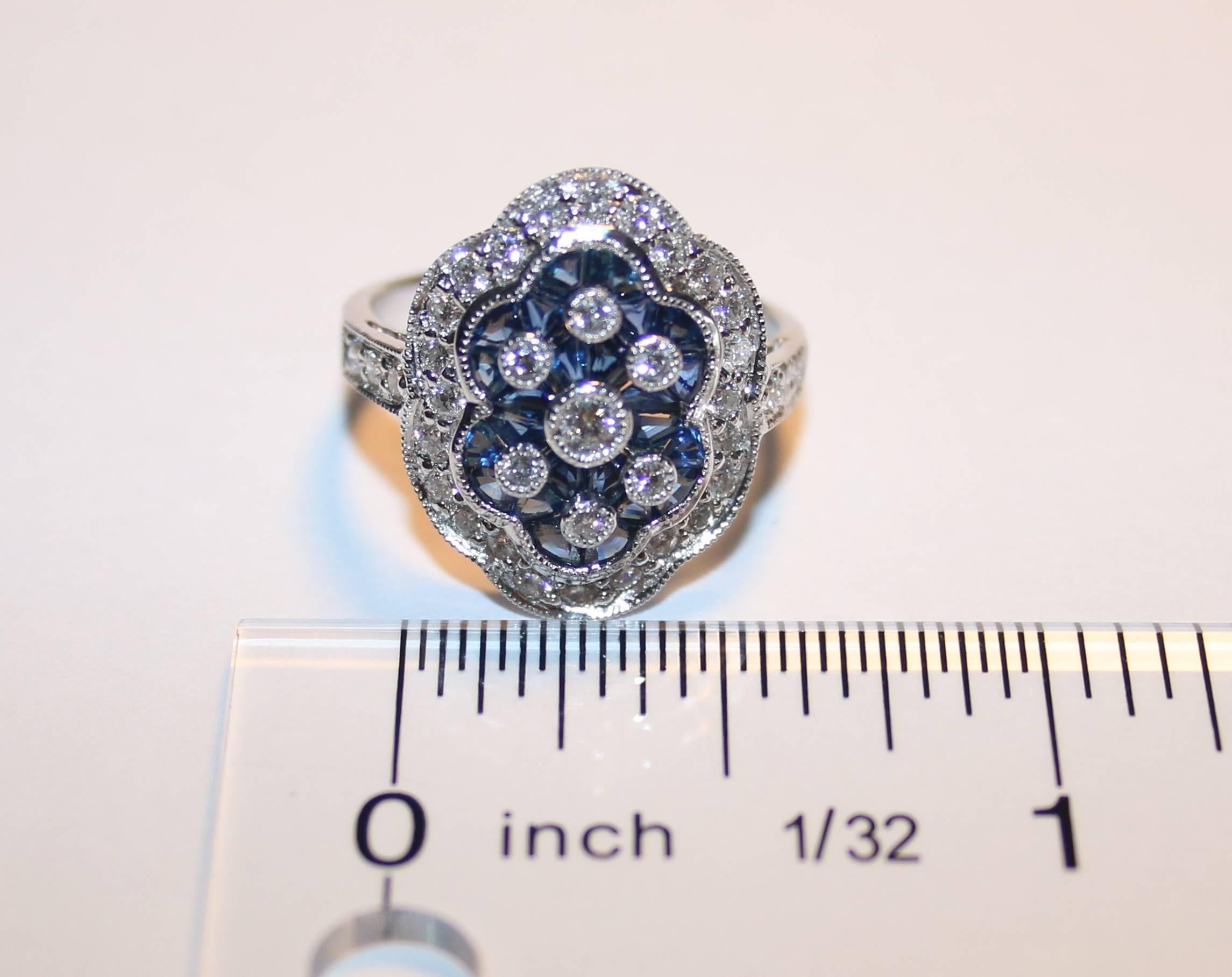 Round Cut 1.20 Carats Blue Sapphire Diamond Gold Ring