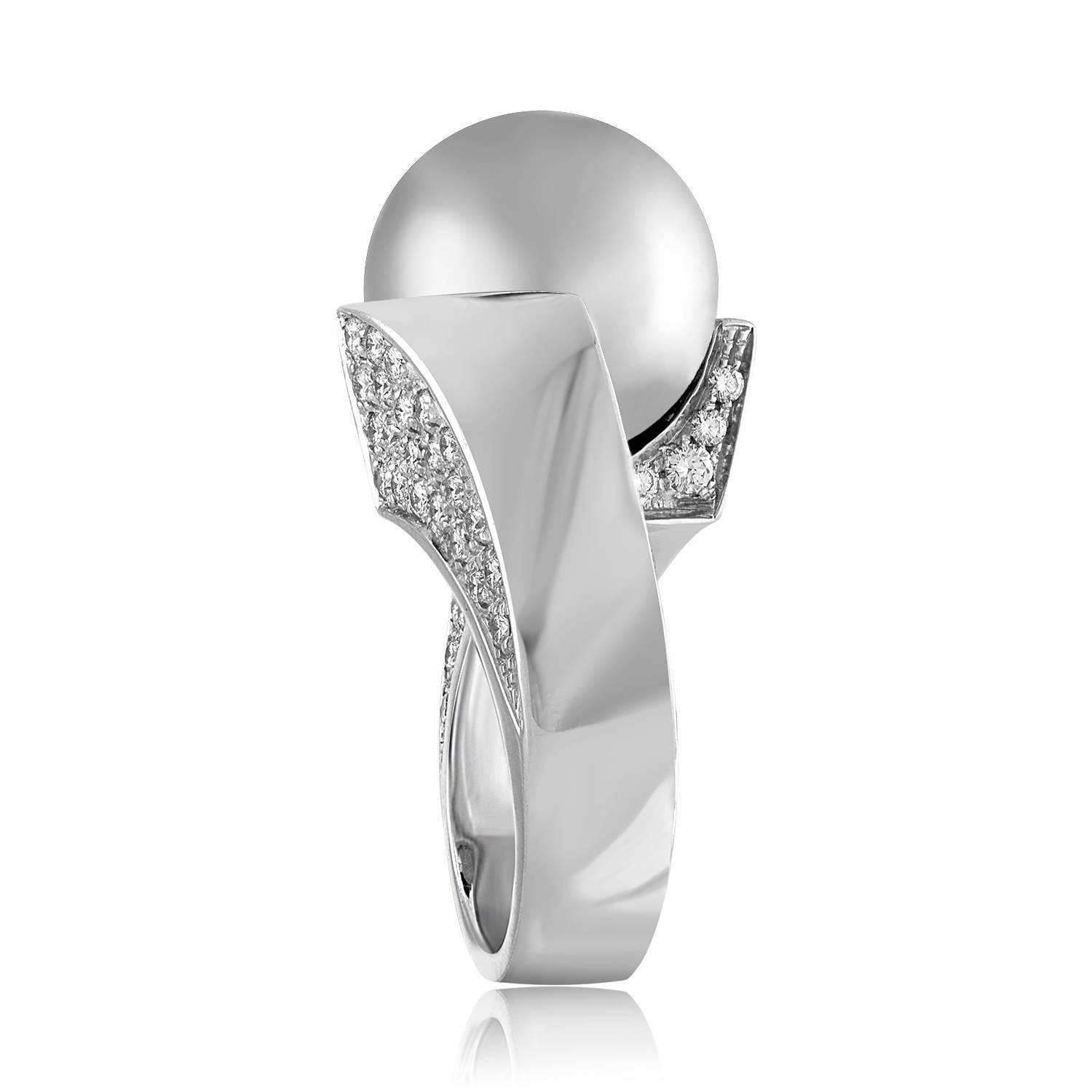Bague en or 15 mm avec perle grise des mers du Sud et diamants de 3,50 carats Neuf - En vente à New York, NY