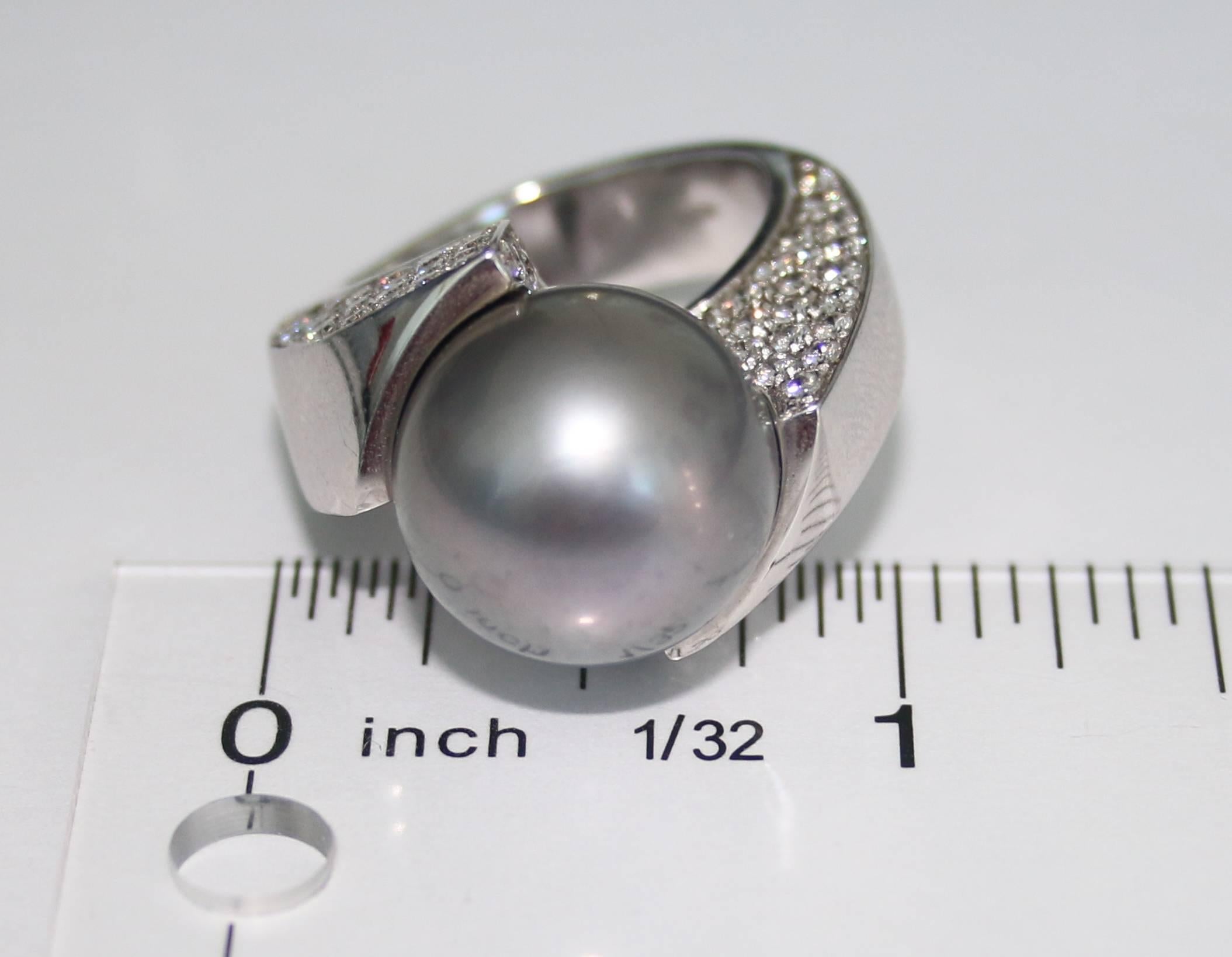 Bague en or 15 mm avec perle grise des mers du Sud et diamants de 3,50 carats en vente 1