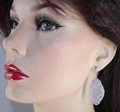 Natural Violet Lavender Carved Jade Rose Gold and Diamond Earrings