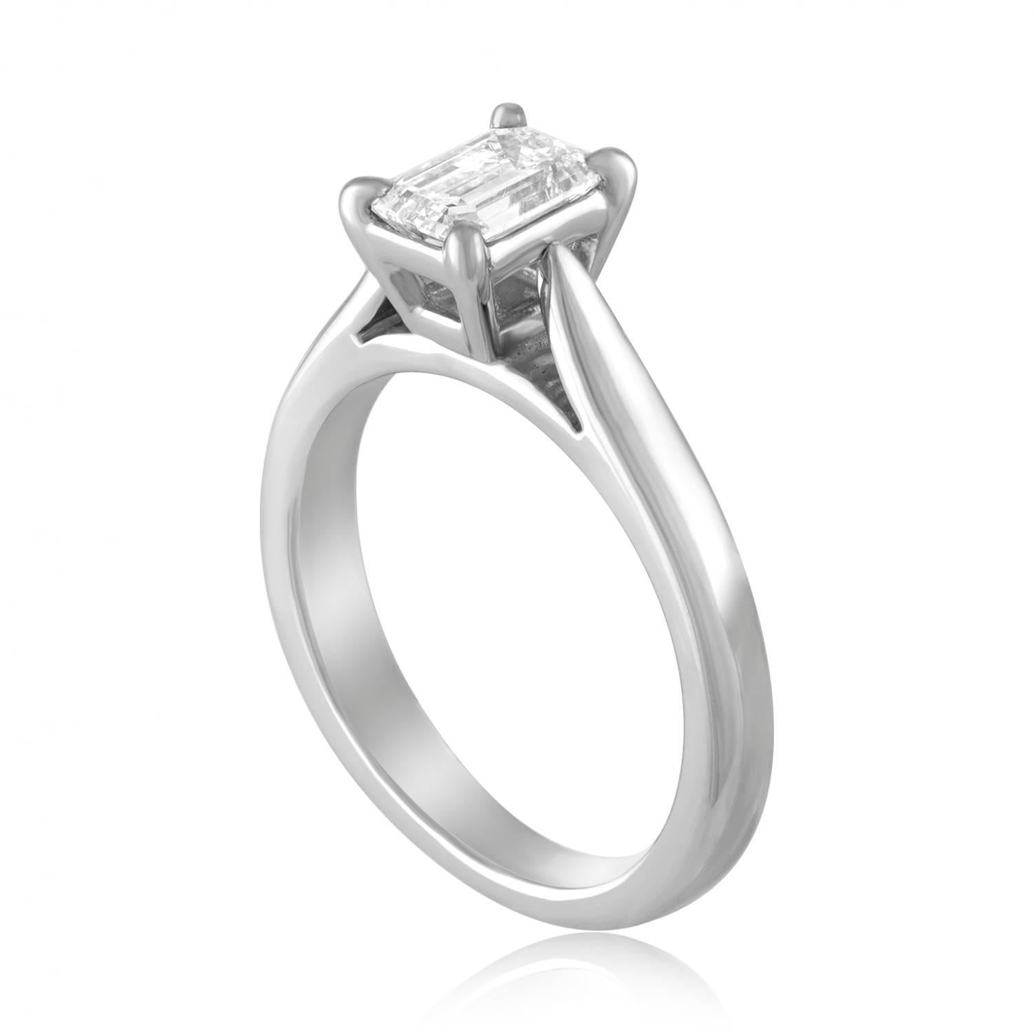 Solitaire Engagement Ring
The ring is Platinum
The center Is Emerald Cut Stone
GIA Certified 0.71 Carat D VVS1
The ring is a size 4.75, sizable.
The ring weighs 6.3 grams