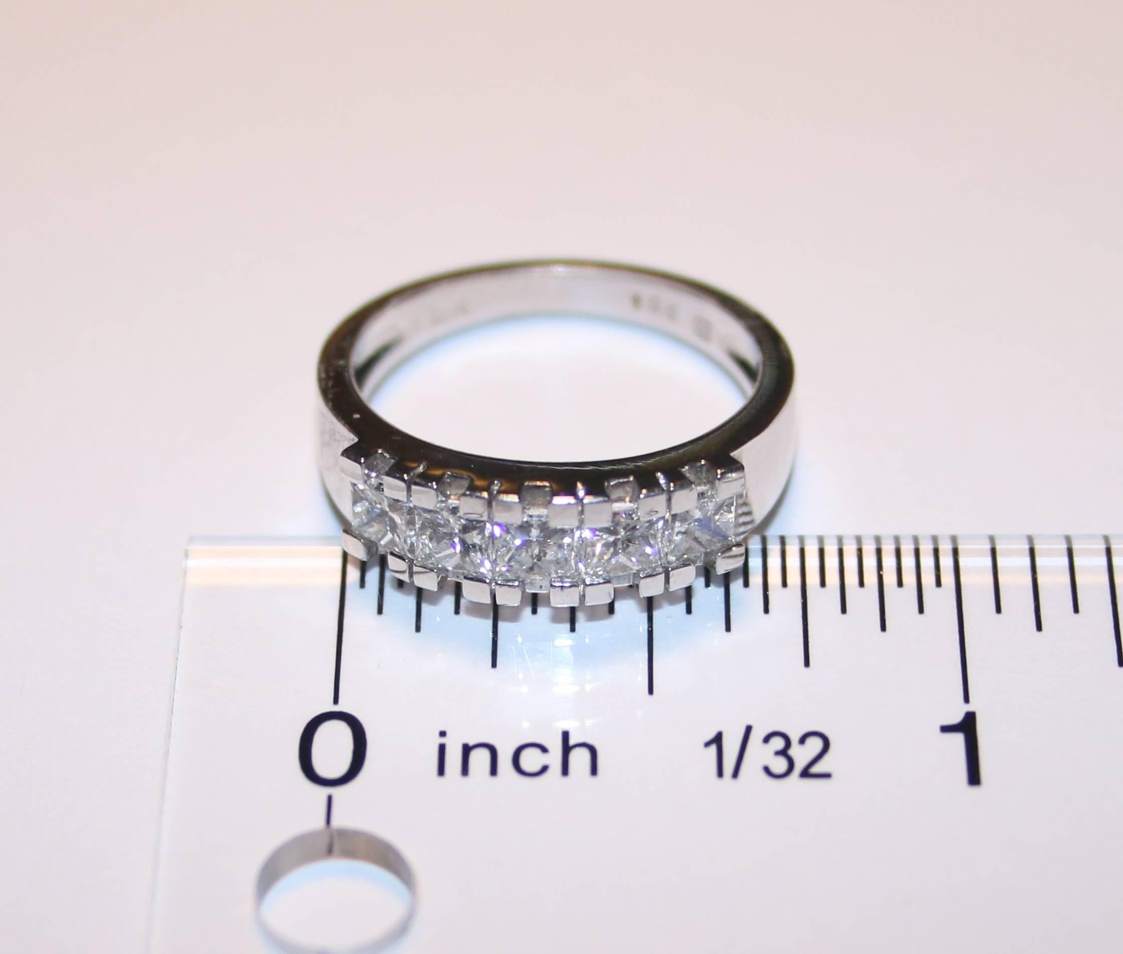 Princess Cut 1.05 Carats Diamond Gold Five Stone Half Band Ring For Sale