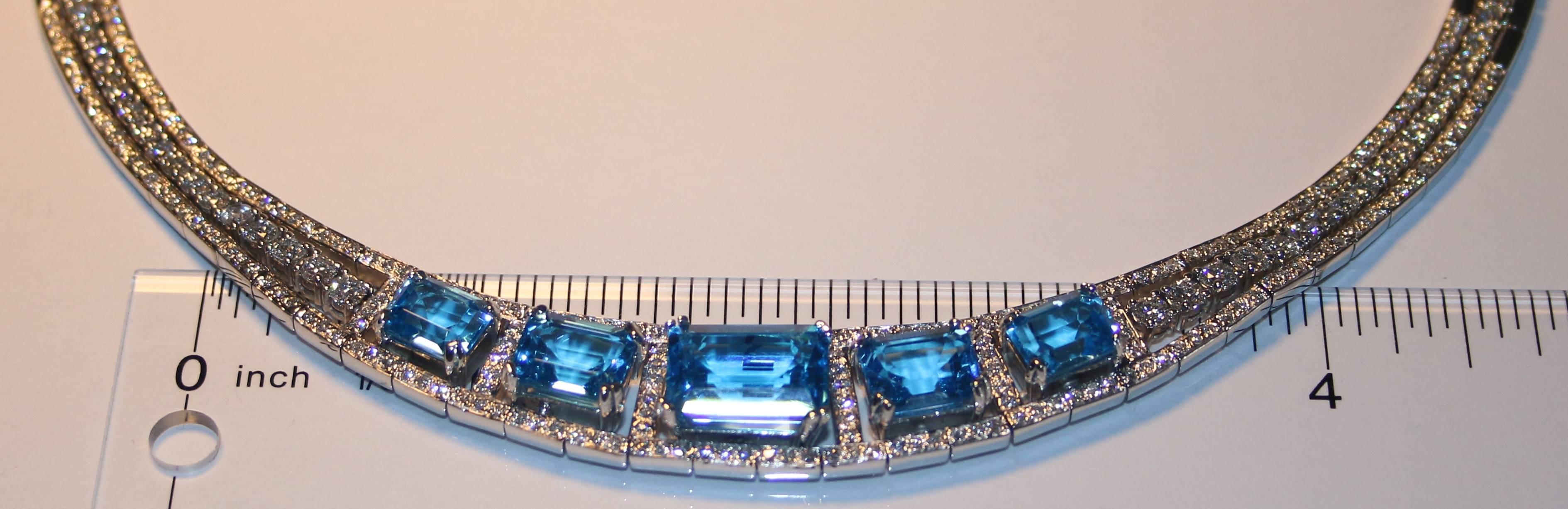 Women's 41.20 Carat Blue Topaz And Diamond Gold Necklace Earrings Bracelet Set