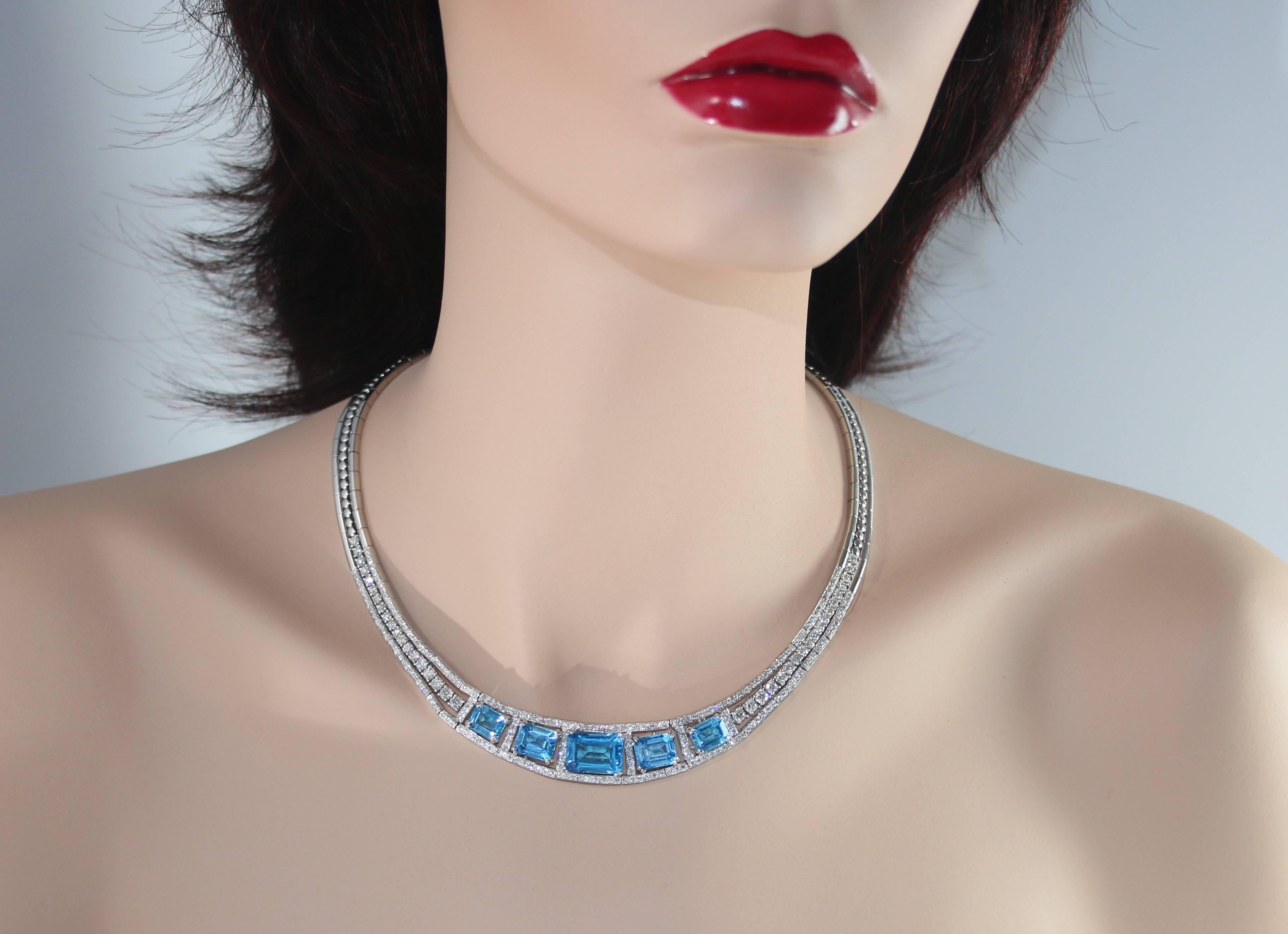 41.20 Carat Blue Topaz And Diamond Gold Necklace Earrings Bracelet Set 3