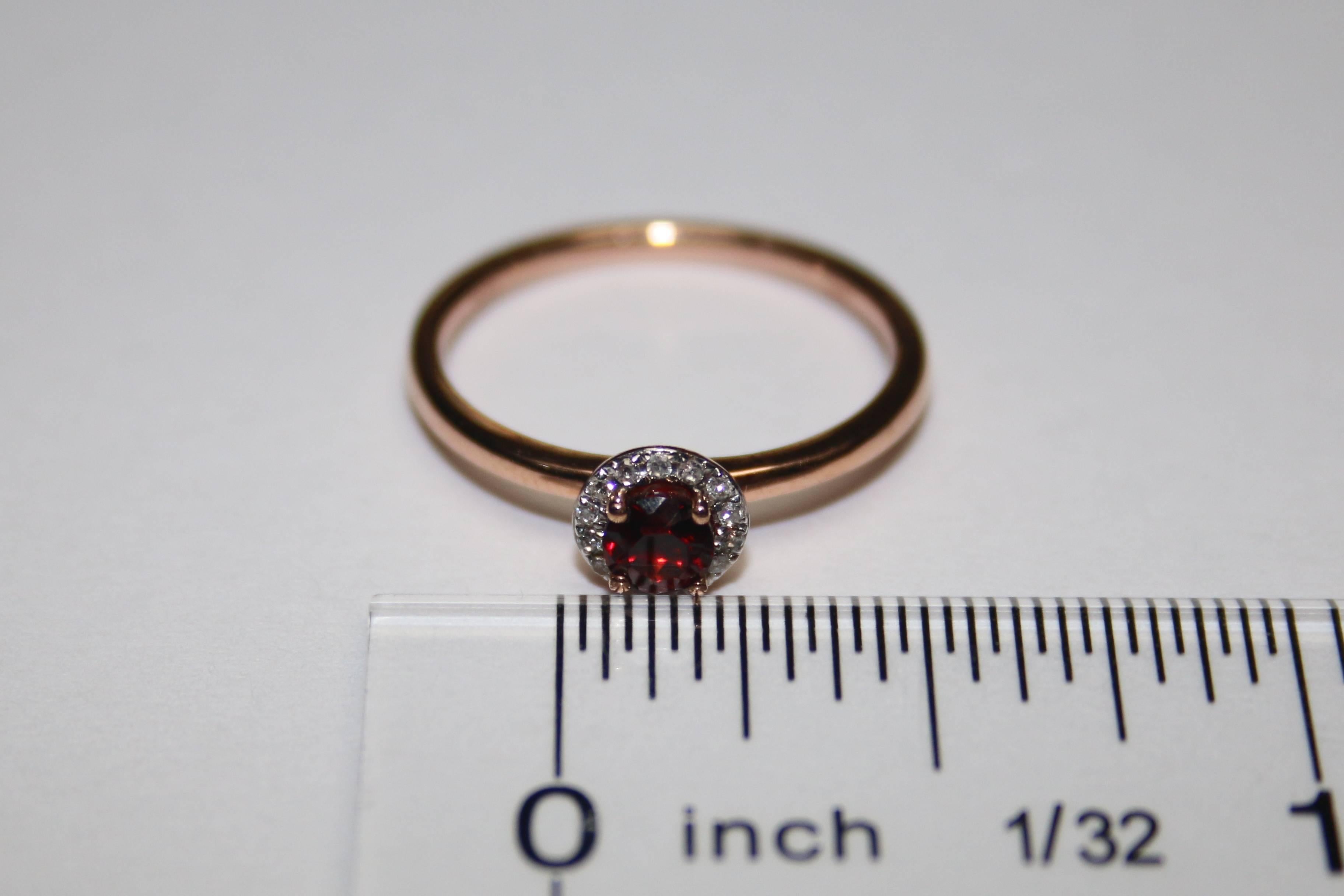 Round Cut Stackable 0.36 Carats Garnet and Diamond Halo Gold Ring For Sale