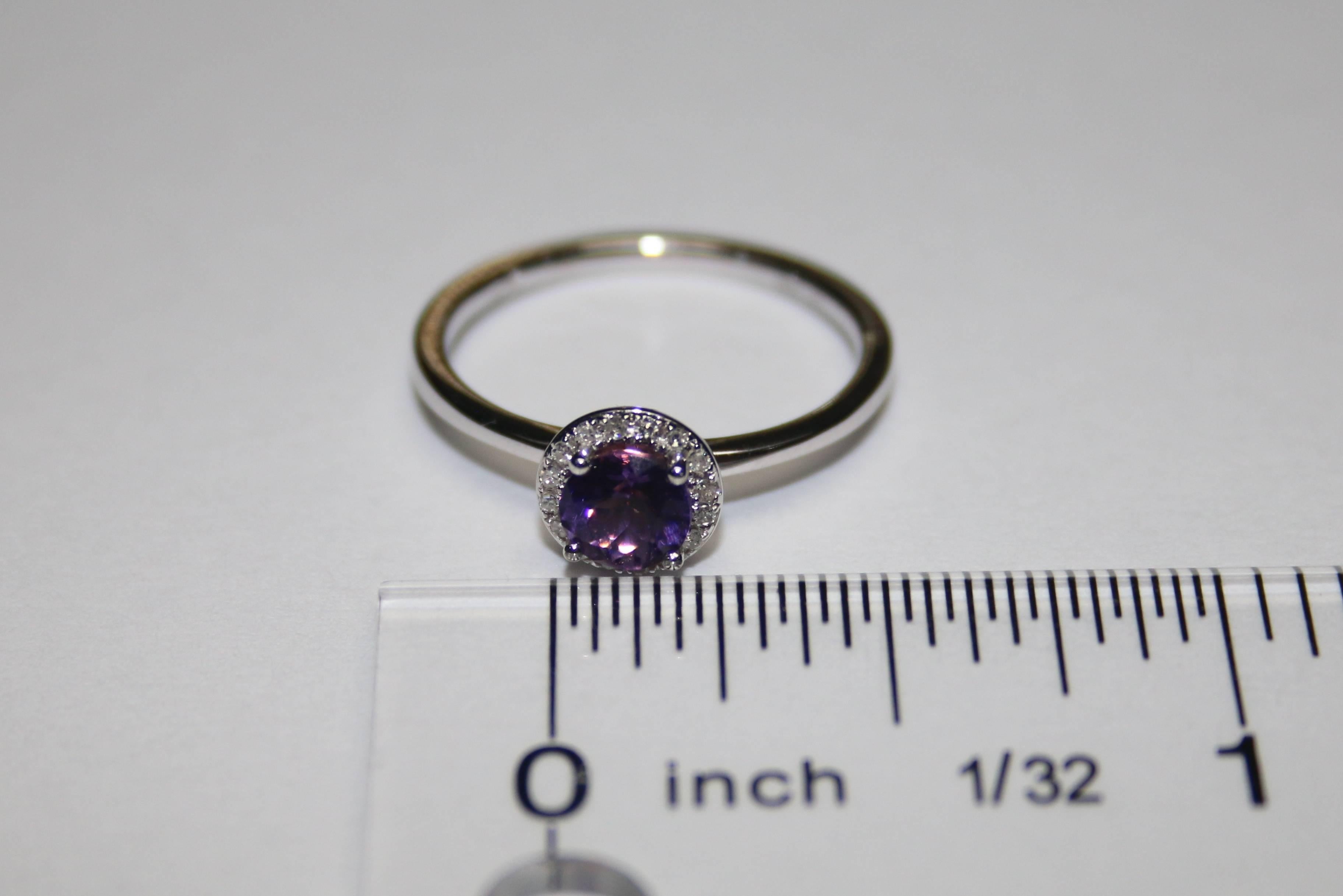 Contemporary Stackable 0.46 Carats Amethyst and Diamond Halo Gold Ring For Sale