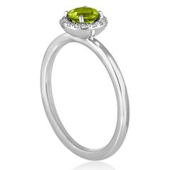Stackable 0.57 Carat Peridot and Diamond Halo Gold Ring
