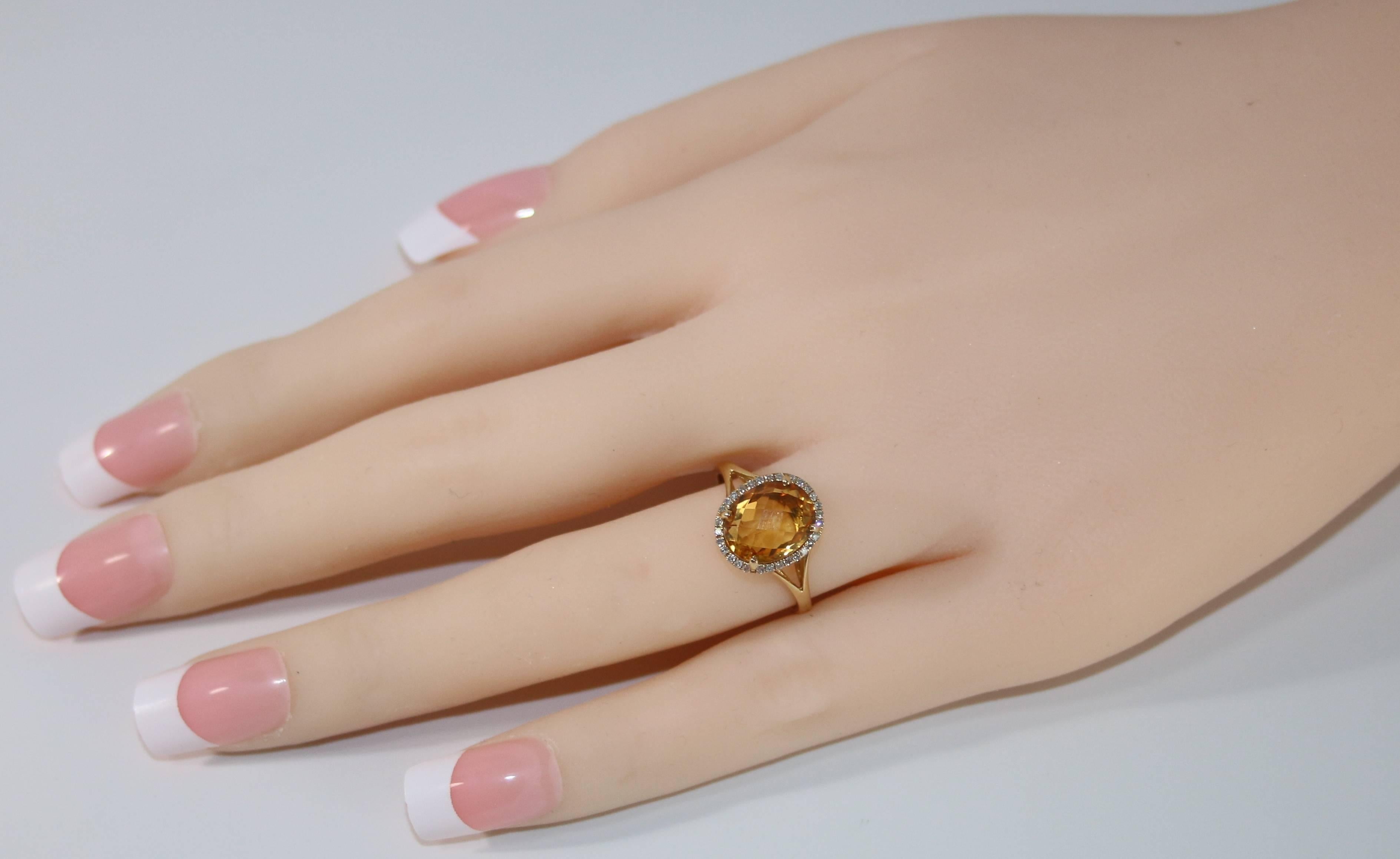 Contemporary Oval Cut 2.47 Carats Citrine and Diamond Halo Gold Ring