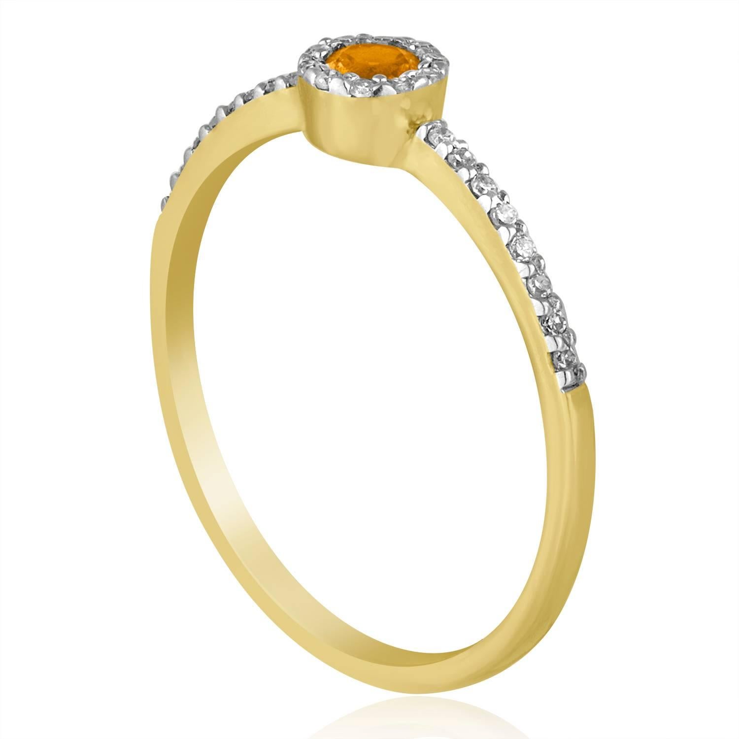 Stackable Citrine Ring
The ring is 14K Yellow Gold
There are 0.08 Carats In Diamonds H SI
The Center Stone is Round 0.12 Carat Citrine
The top measures 3/16