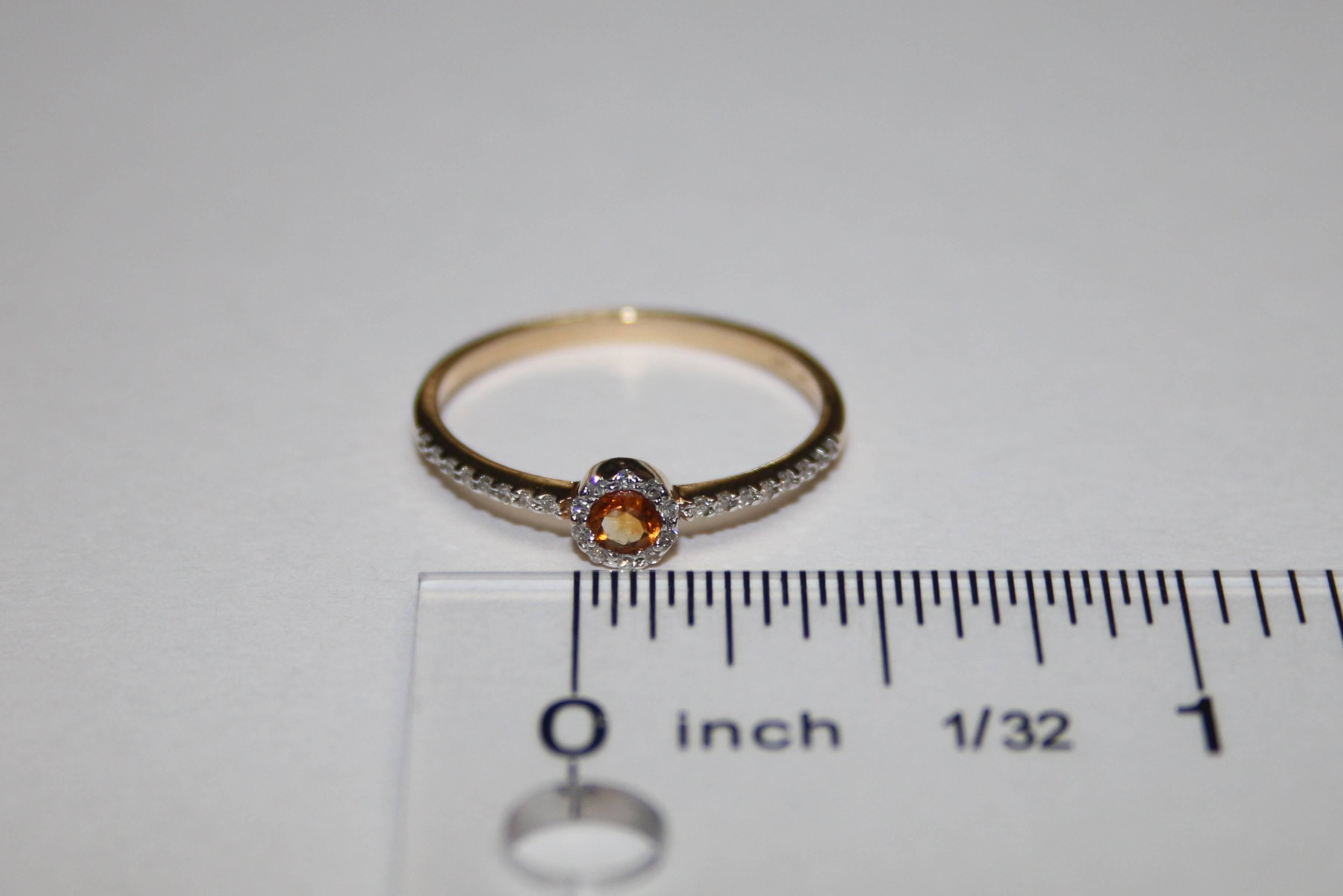 Contemporary Stackable 0.12 Carats Citrine and Diamond Halo Gold Ring For Sale