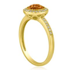 Round 1.38 Carat Citrine and Diamond Halo Milgrain Gold Ring