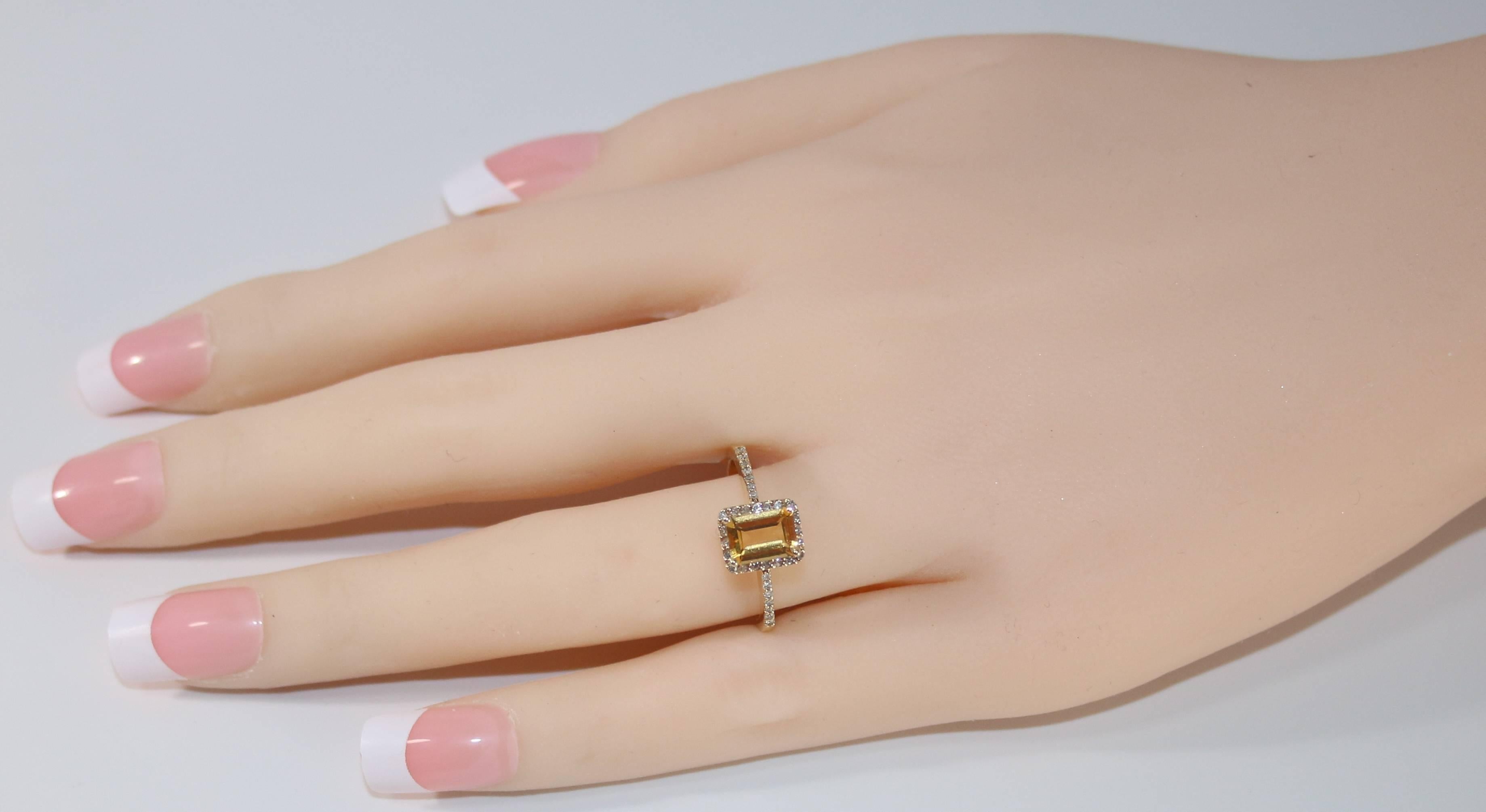 Contemporary 0.81 Carat Step Cut Citrine and Diamond Gold Ring