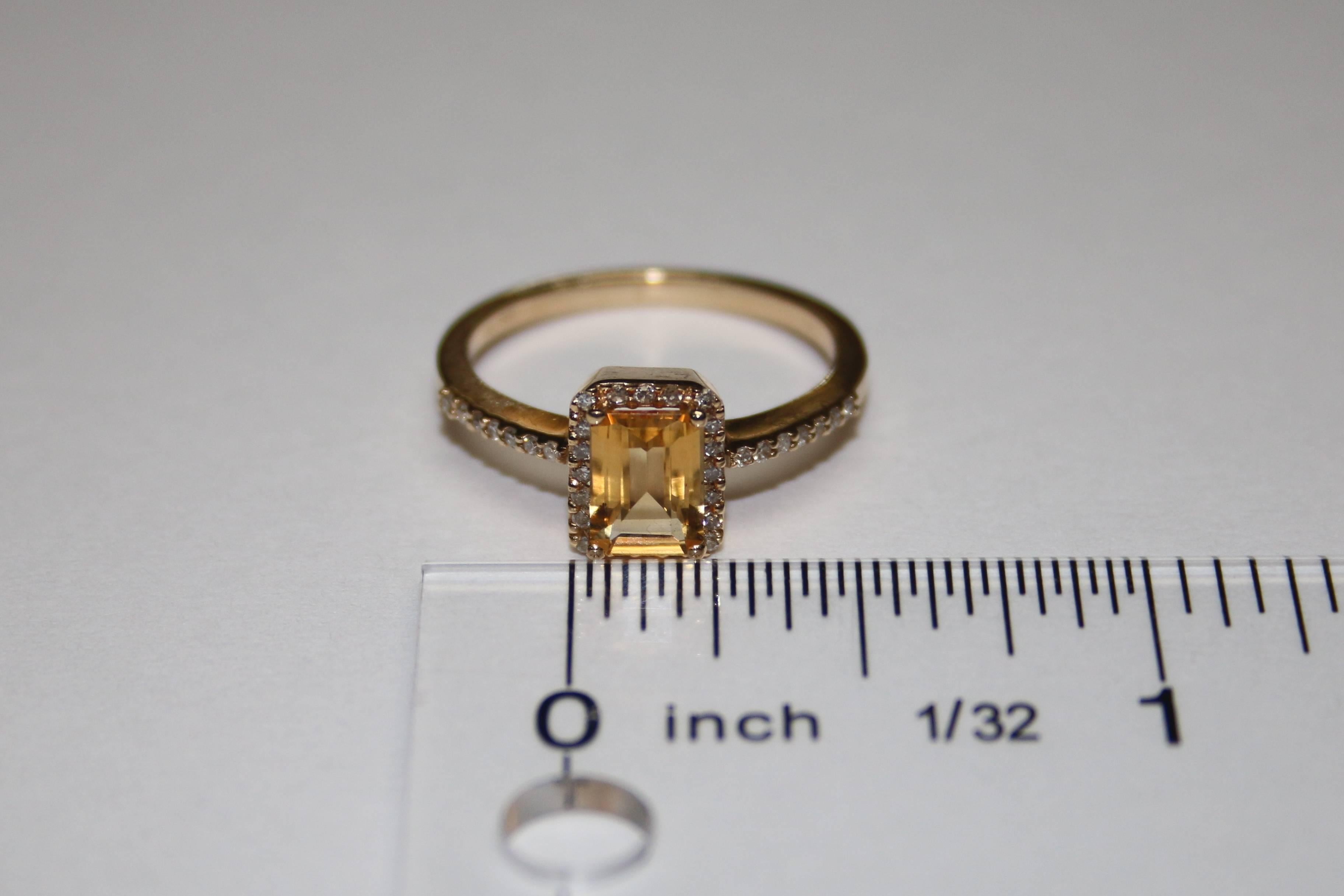 Emerald Cut 0.81 Carat Step Cut Citrine and Diamond Gold Ring