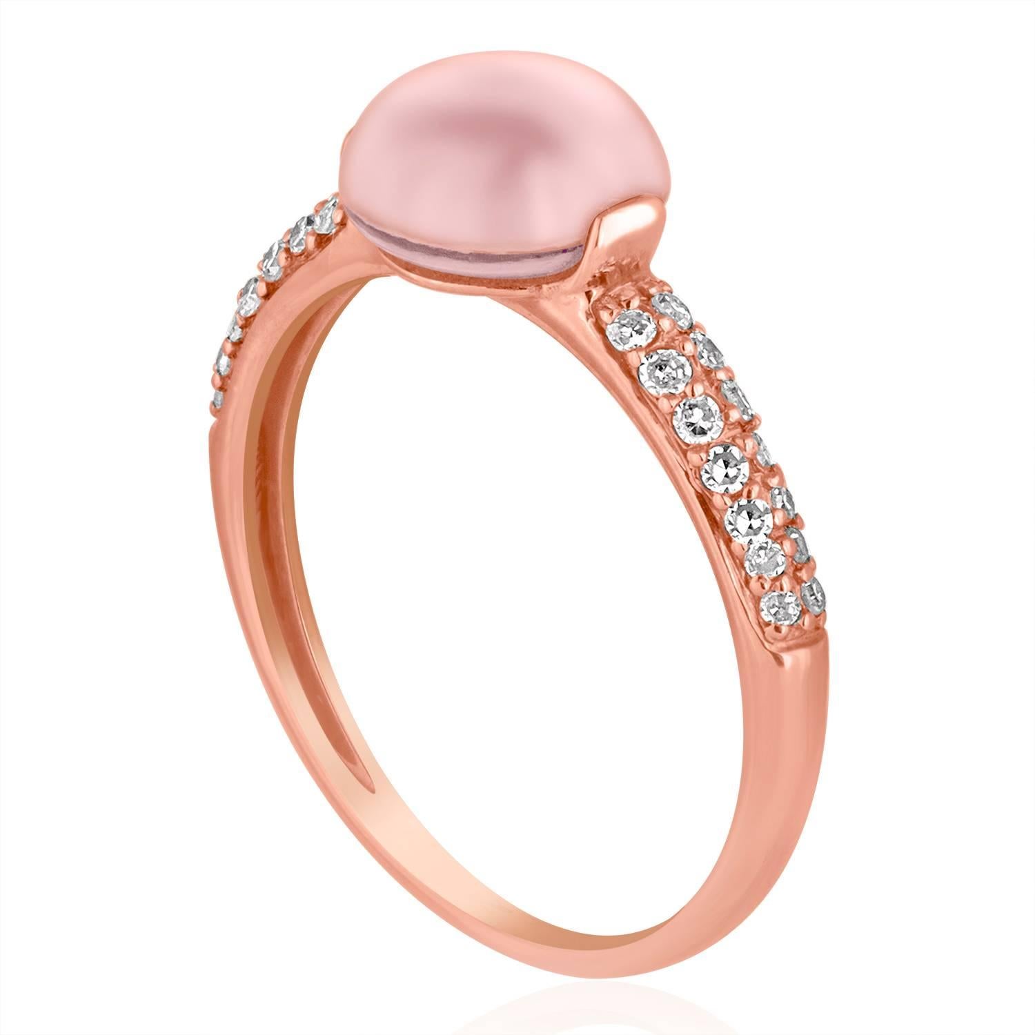 Beautiful Cabochon Ring
The ring is 14K Rose Gold
There are 0.19 Carats In Diamonds H SI
The Center Stone is Cabochon Round 2.22 Carat Amethyst
The top measures 6/16