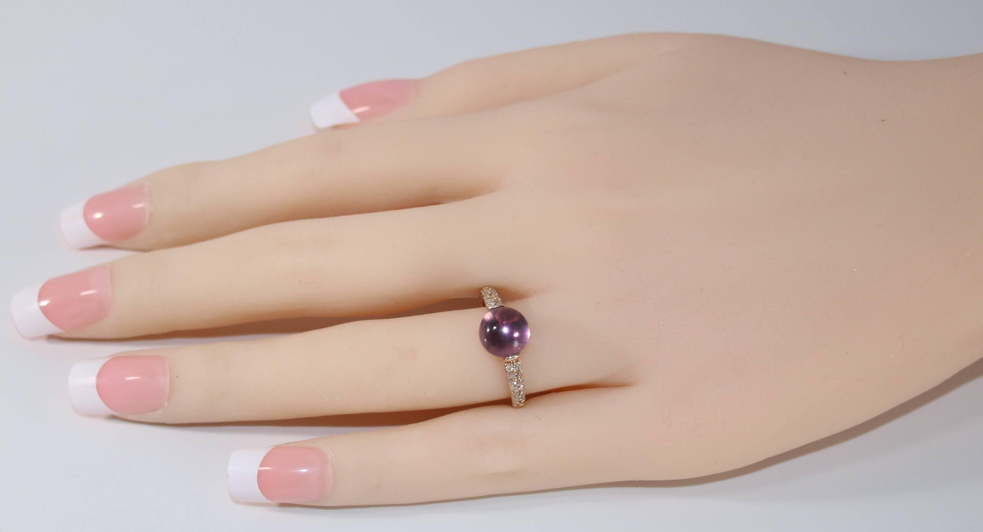 Contemporary Cabochon 2.22 Carat Amethyst and Diamond Gold Ring
