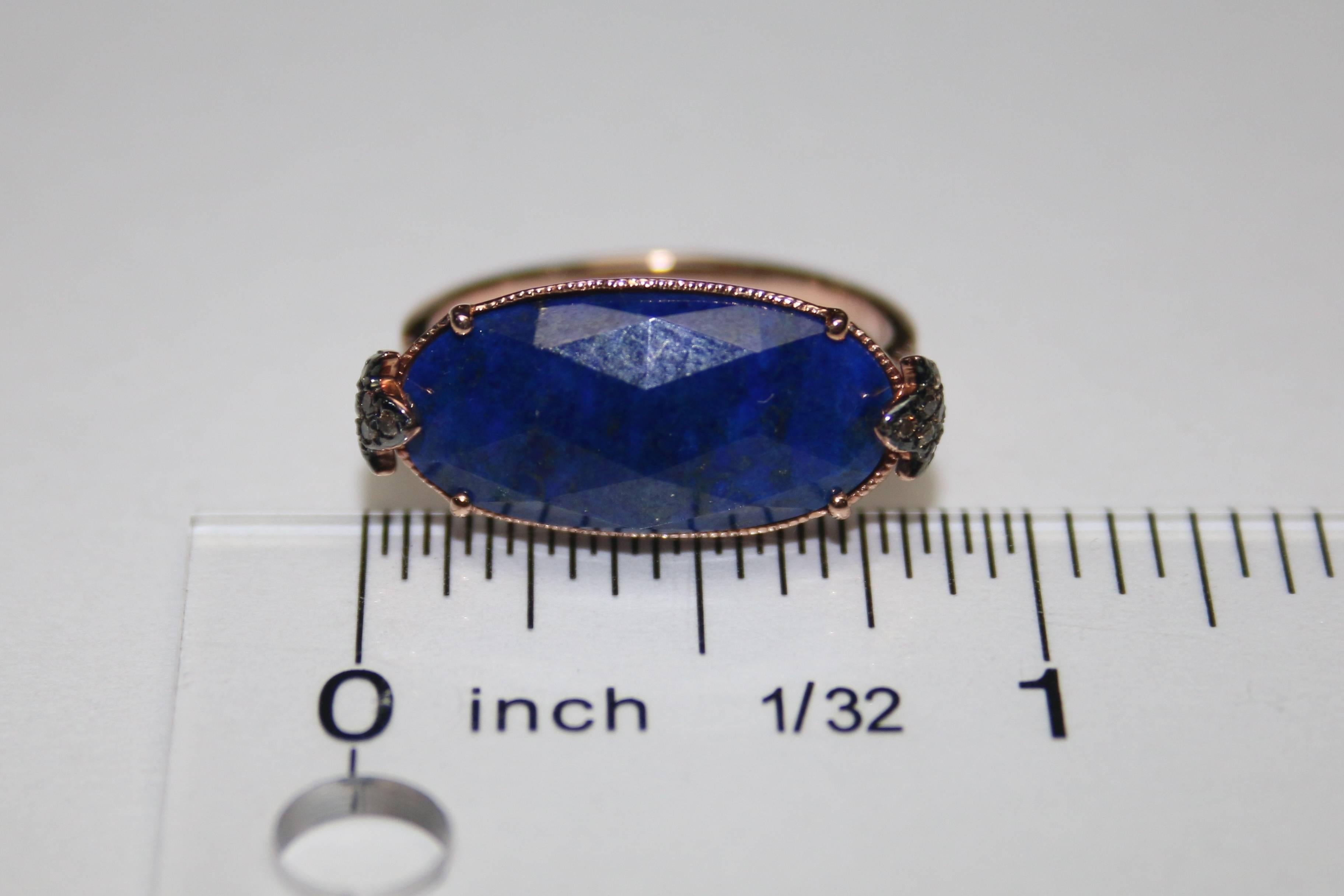Lapis Lazuli 4.32 Carats Faceted Cabochon and Diamond Gold Ring In New Condition In New York, NY