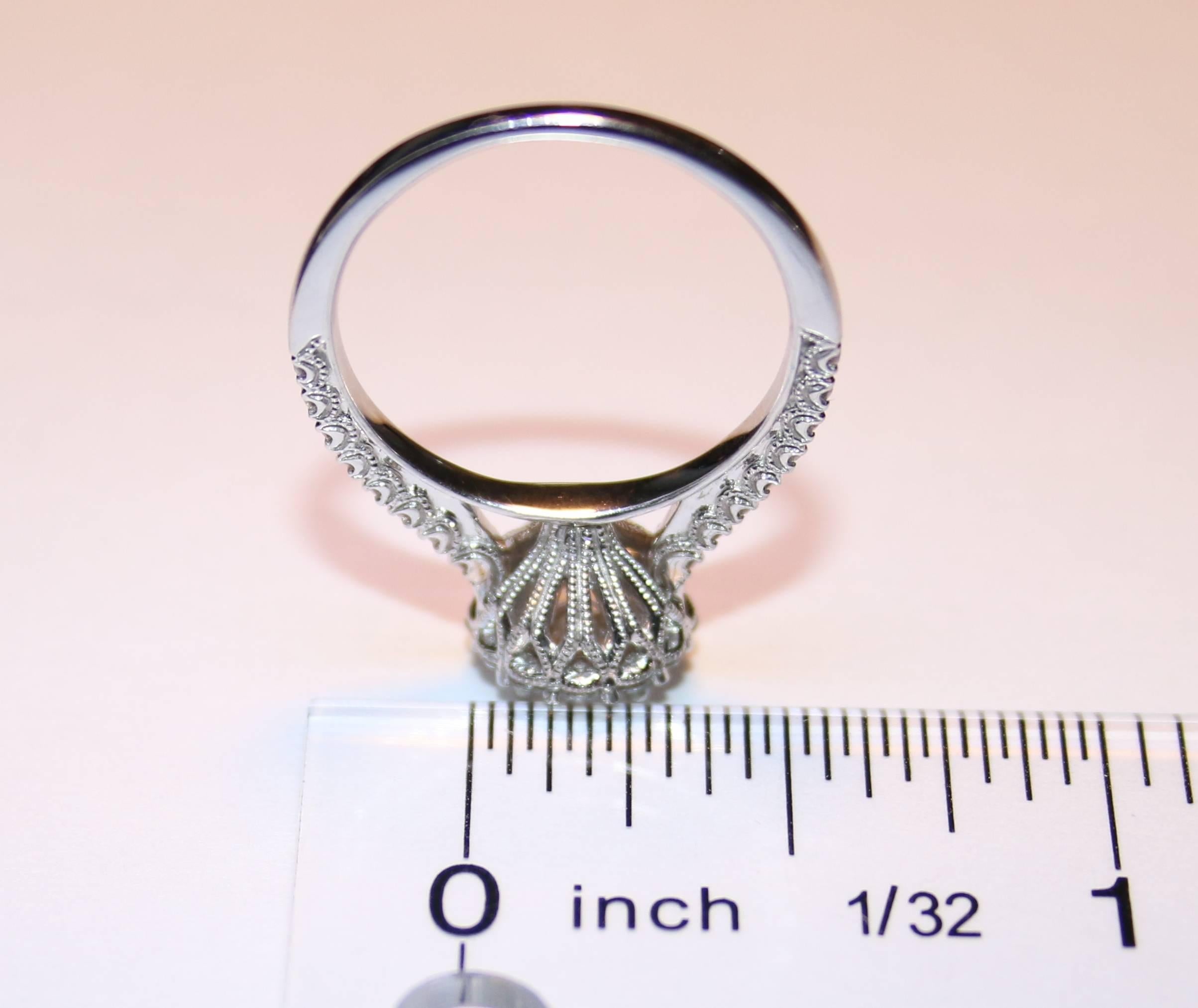 GIA Certified 0.80 Carat E VVS1 Round Diamond Gold Milgrain Engagement Ring For Sale 1