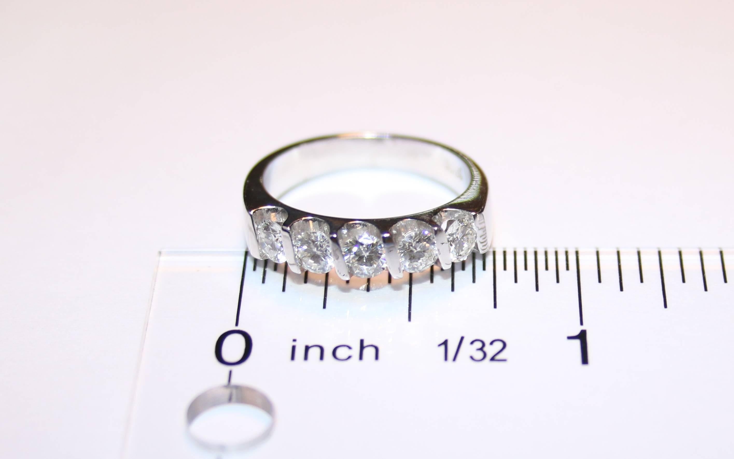 Round Cut 0.75 Carat Diamond Five Stone Gold Half Band Ring For Sale