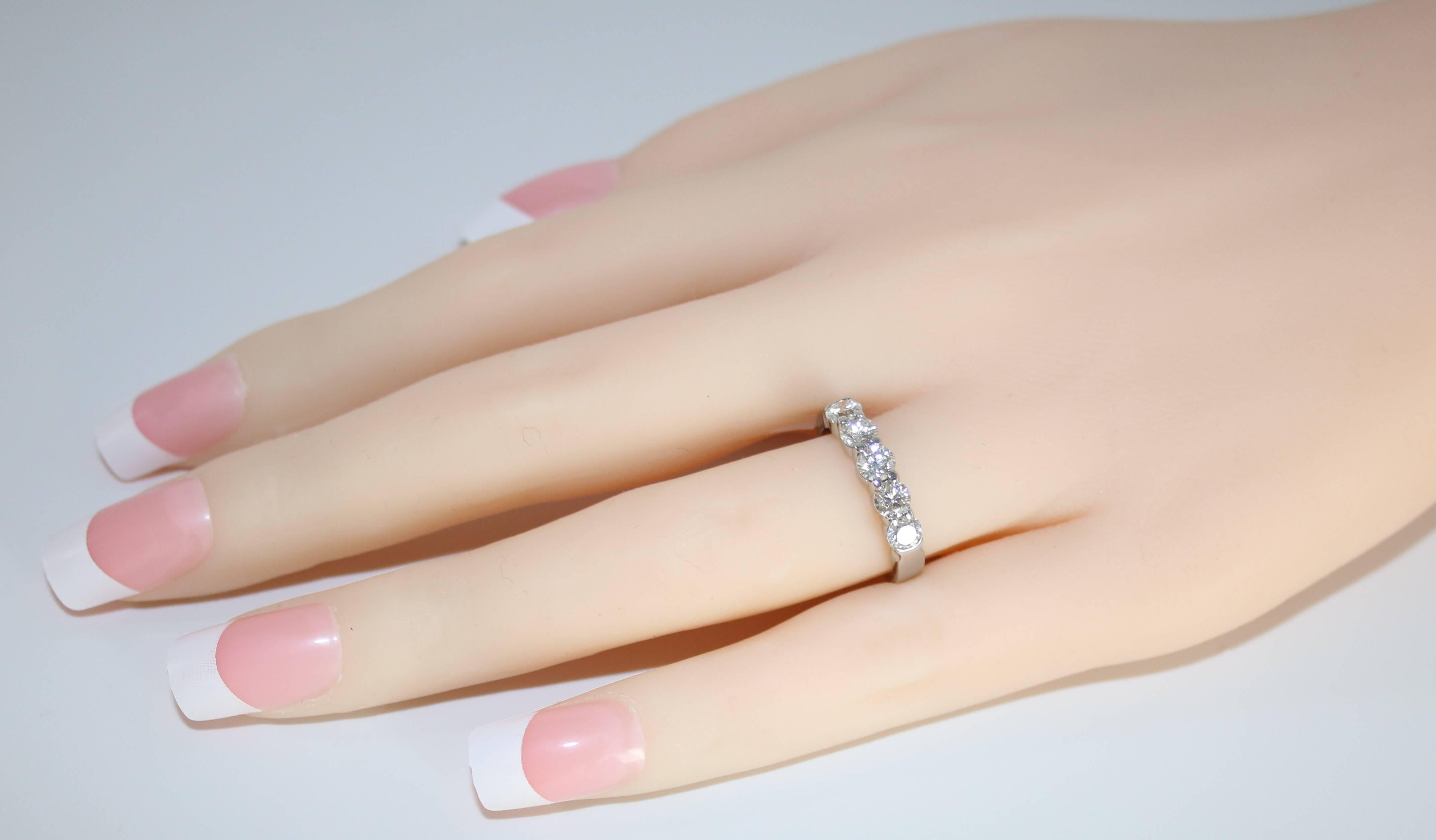 Contemporary 1.00 Carat Diamond Platinum Five Stone Half Band Ring For Sale