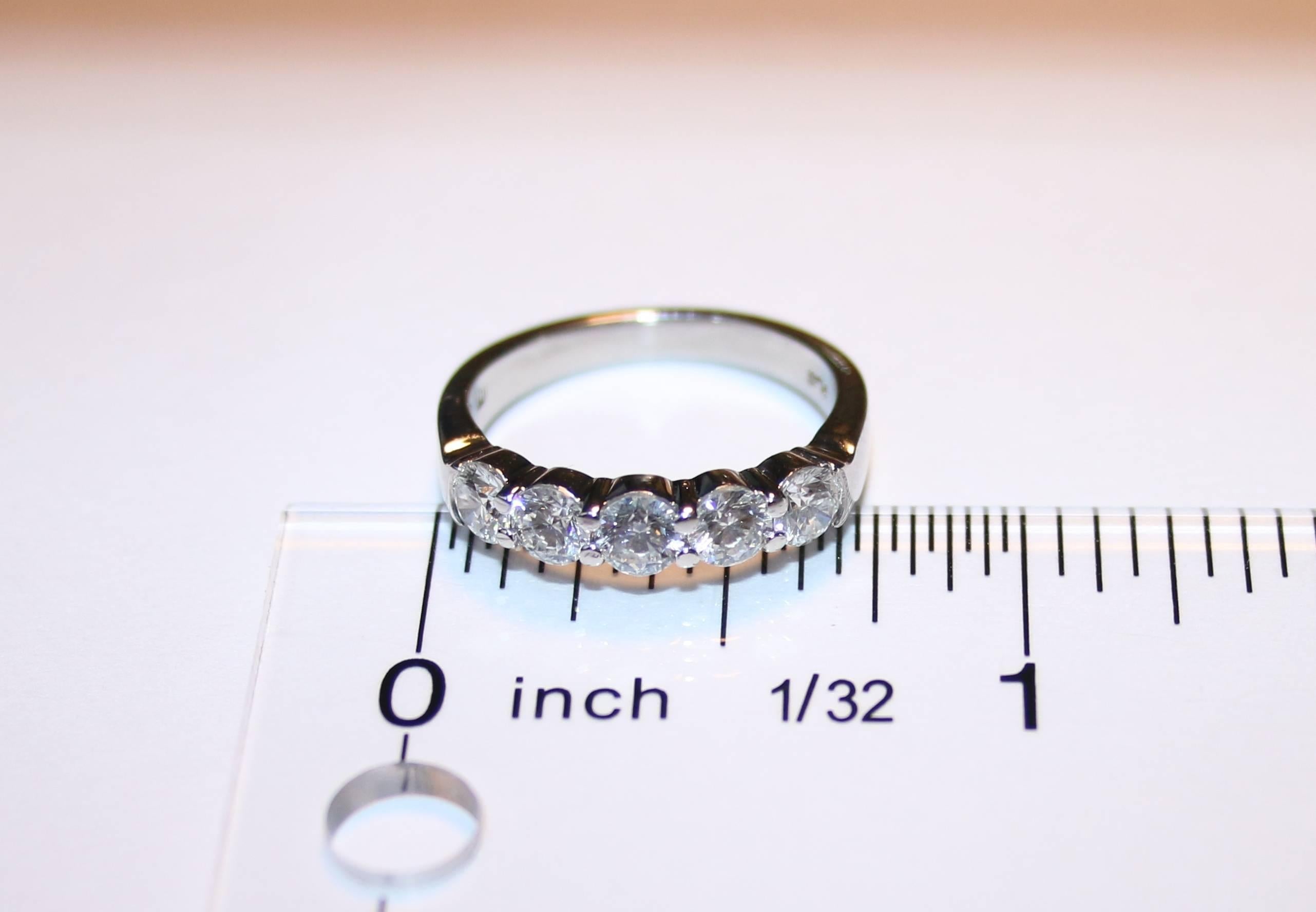 Women's 1.00 Carat Diamond Platinum Five Stone Half Band Ring For Sale