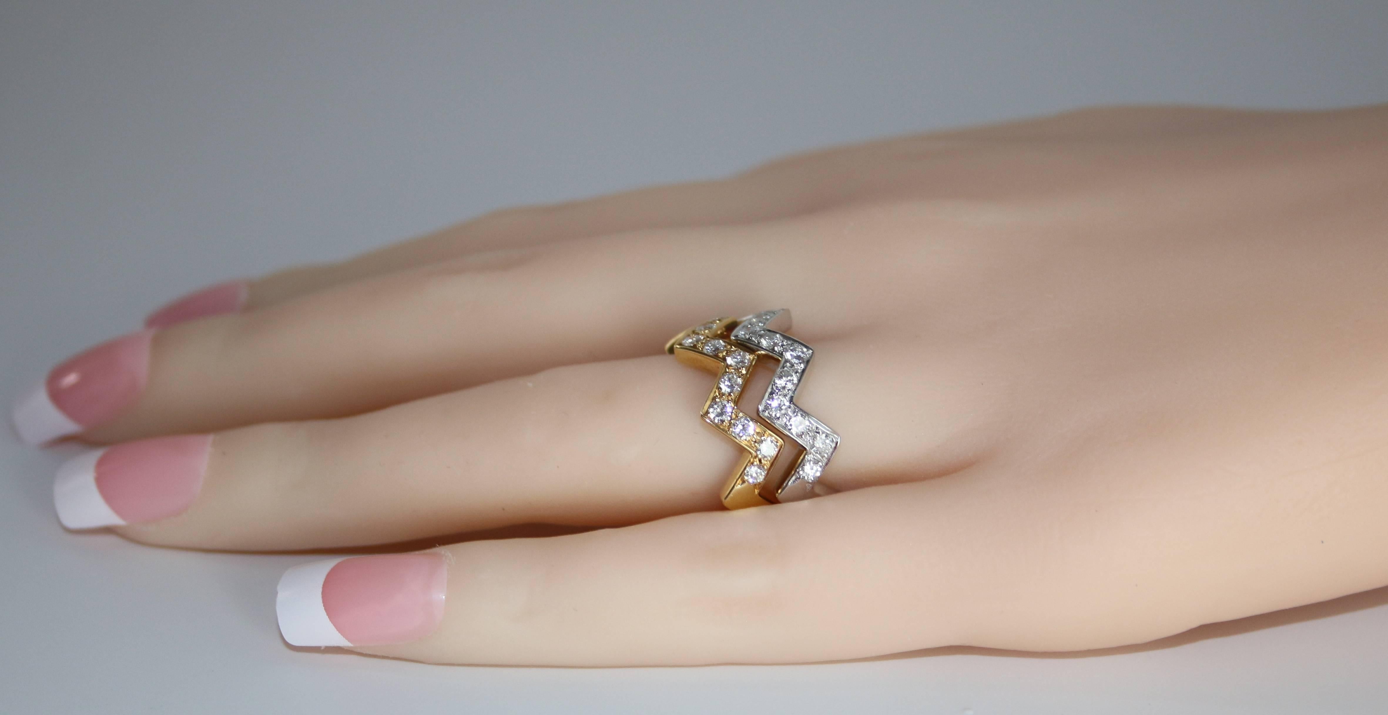 Mazzoli 1.00 Carat Diamond Gold Stackable Zigzag Rings In Excellent Condition For Sale In New York, NY