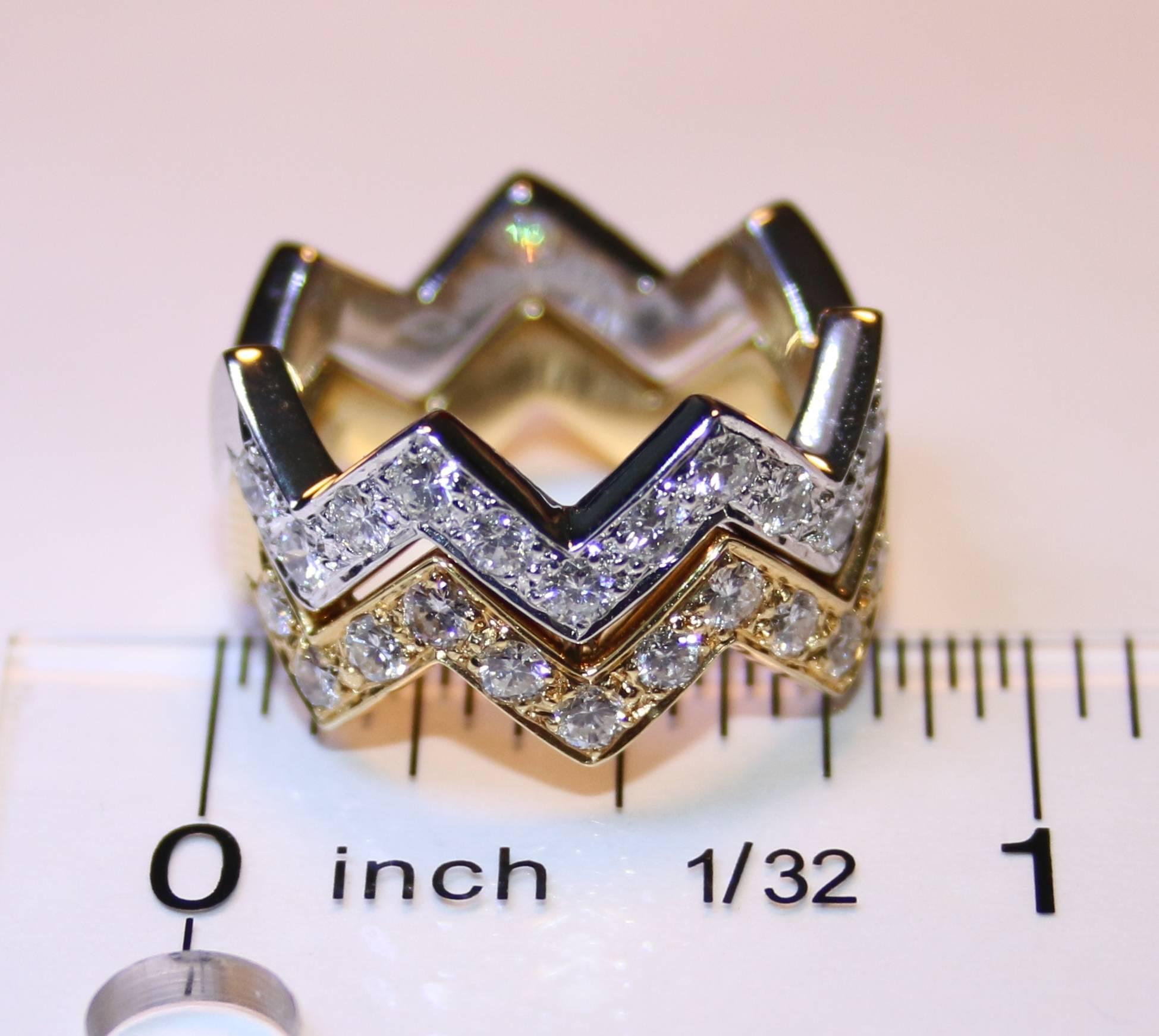 Women's Mazzoli 1.00 Carat Diamond Gold Stackable Zigzag Rings For Sale