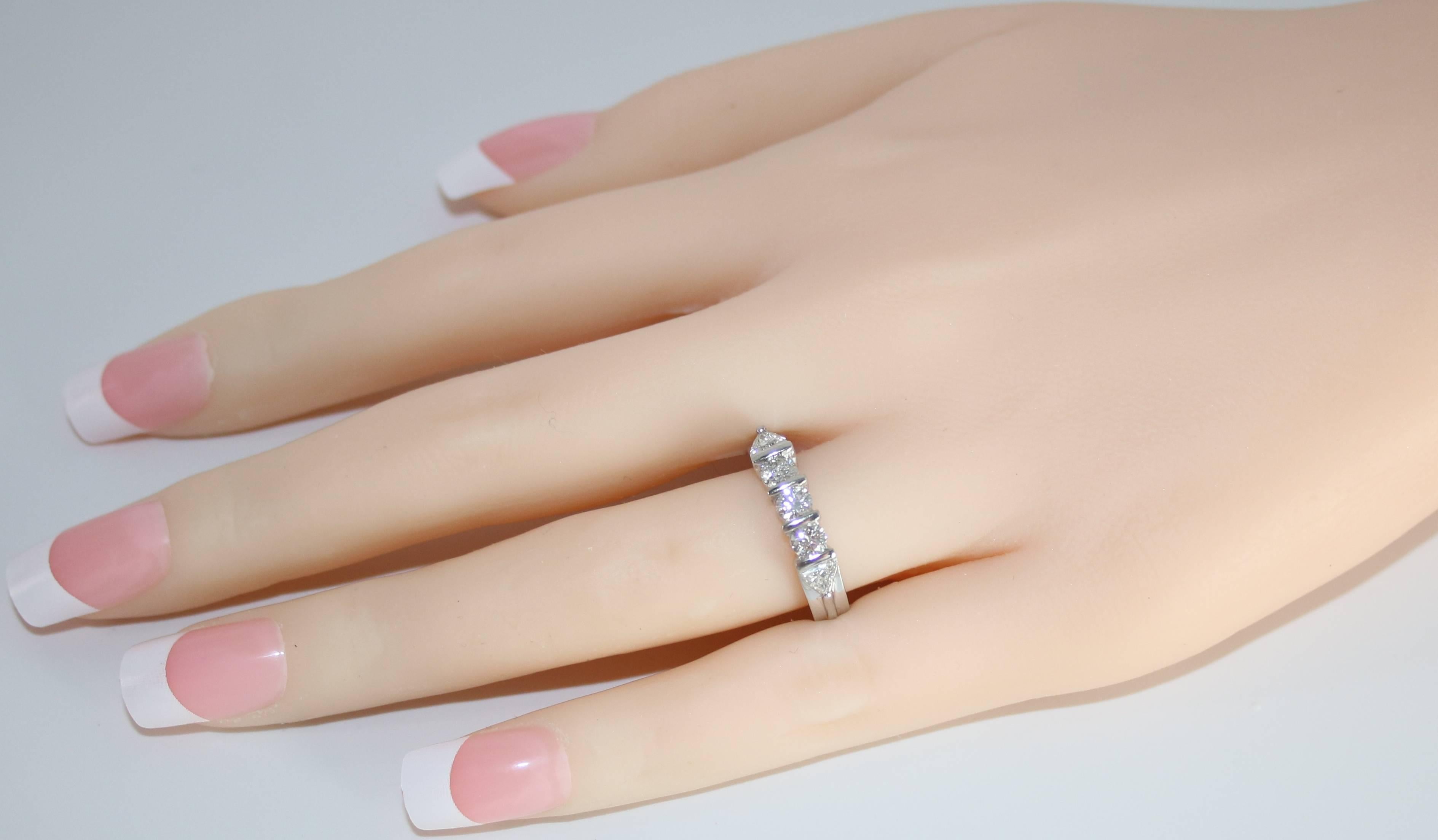 Contemporary 0.80 Carat Diamond Platinum Five Stone Half Band Ring For Sale