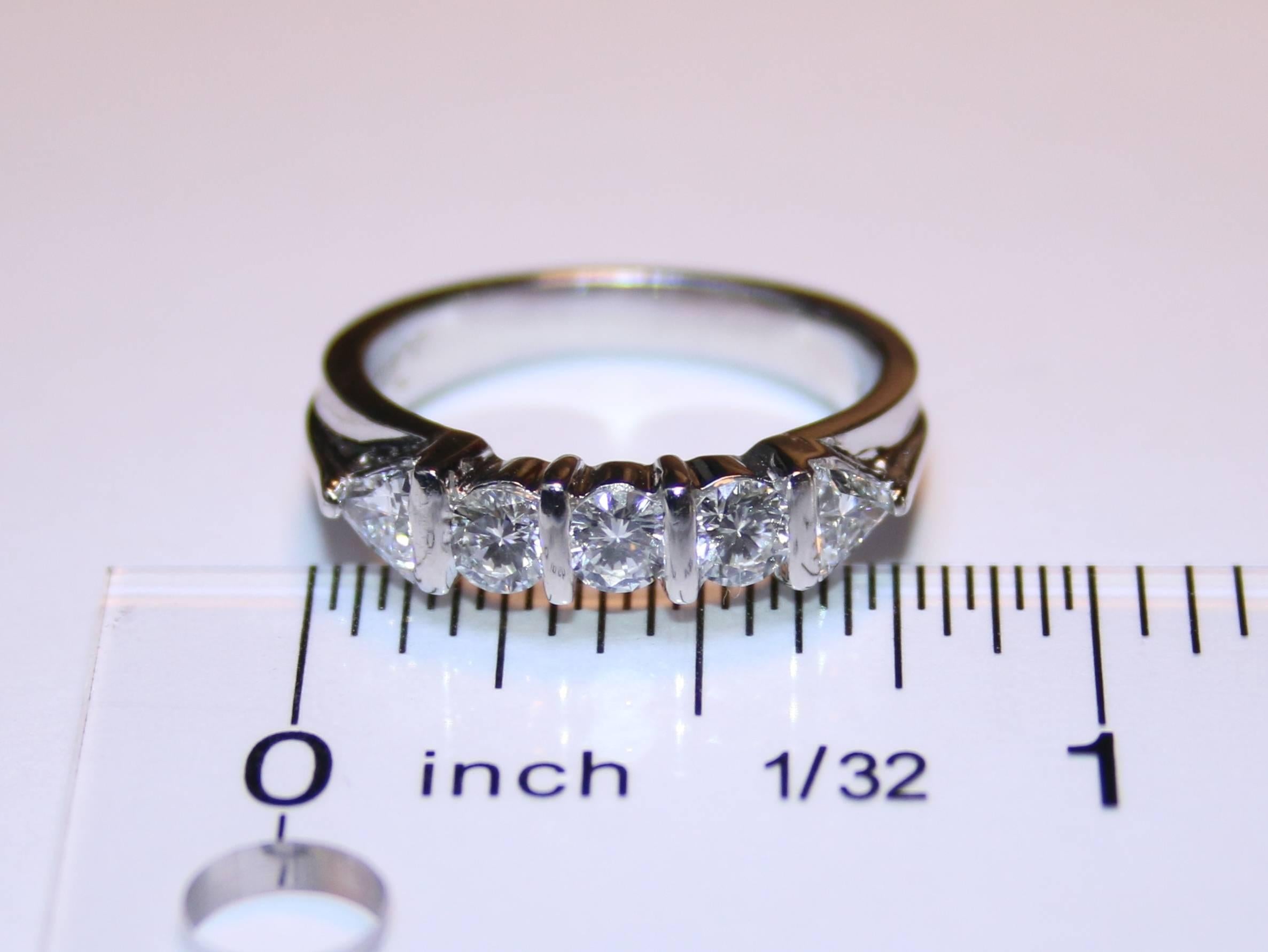Women's 0.80 Carat Diamond Platinum Five Stone Half Band Ring For Sale