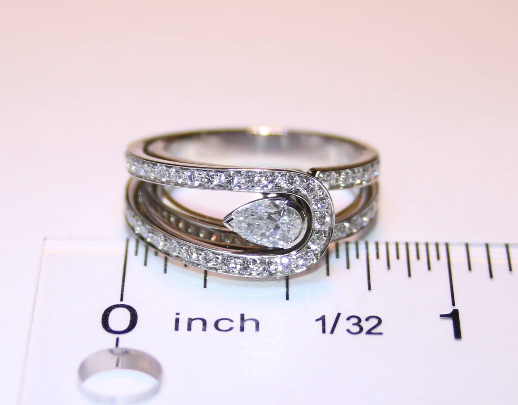 Pear Cut Fred of Paris GIA Certified 0.30 Carat D VVS1 Diamond Platinum Lovelight Ring For Sale