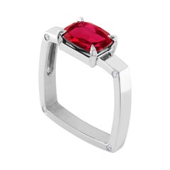 GIA Certified 3.00 Carat Cushion Ruby Diamond Gold Modernist Square Ring