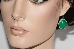Triplet Emerald MOP Rock Crystal Diamond Gold Dangle Earrings