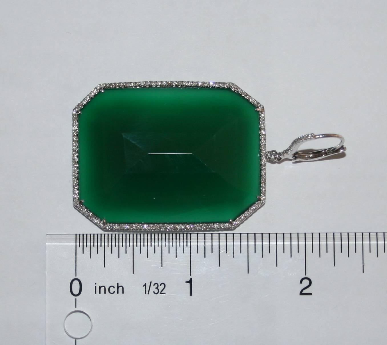 Emerald Cut 118.15 Carats Green Agate and Diamond Gold Earrings