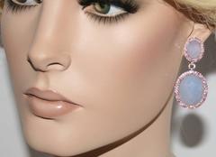 49.31 Carats Chalcedony Pink Sapphire & Diamond Rose Gold Earrings