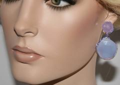 61.22 Carats Chalcedony Purple Jade Sapphire Gold Drop Earrings
