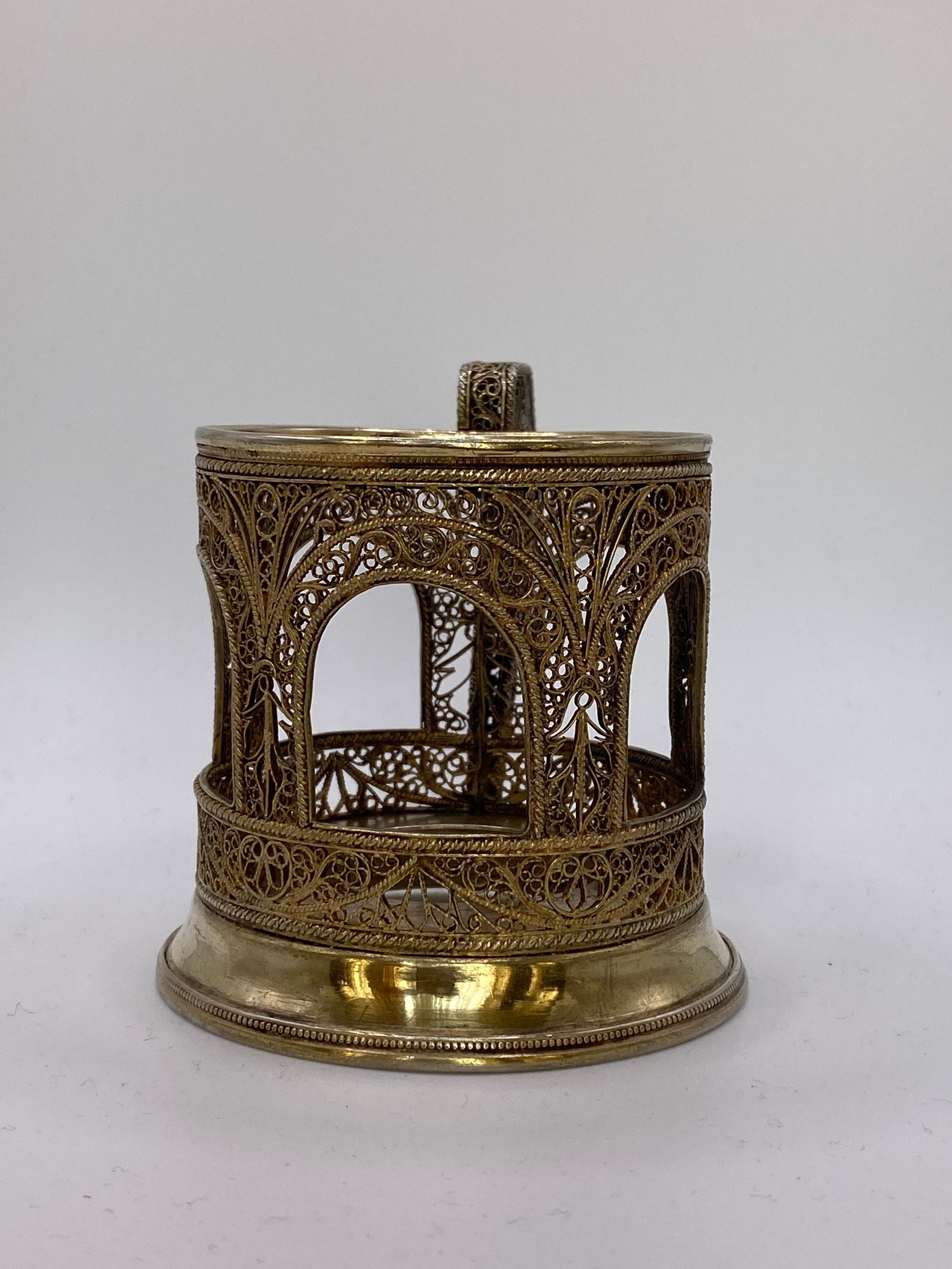 Rétro Porta tazze da tè in argento dorato 875 dell'URSS/Russia/oggetto da collezione del 1930-1940 in vendita