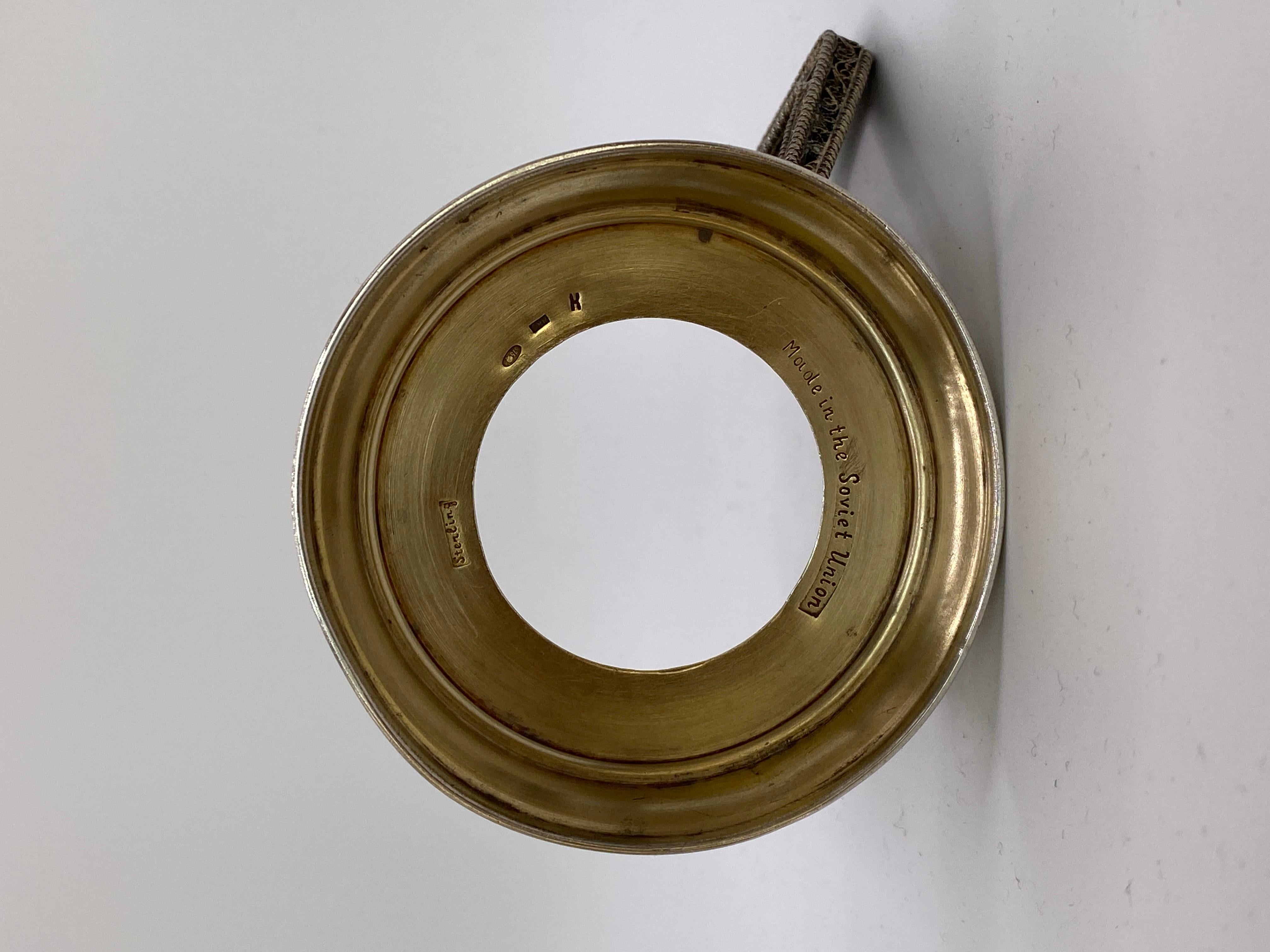 Porta tazze da tè in argento dorato 875 dell'URSS/Russia/oggetto da collezione del 1930-1940 in vendita 2
